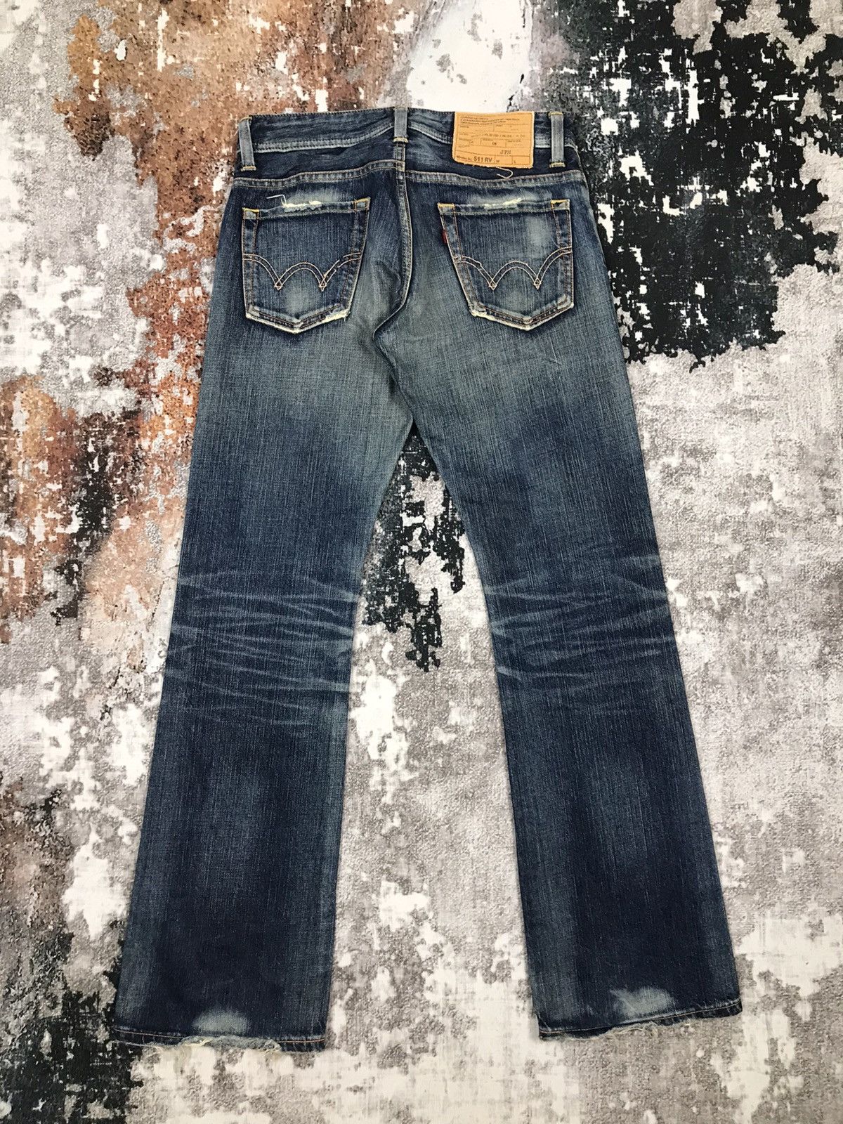 Edwin × Japanese Brand × Vintage Vintage Edwin Flare Dirty Distressed Design Light Wash Jeans Size 30" / US 8 / IT 44 - 8 Thumbnail