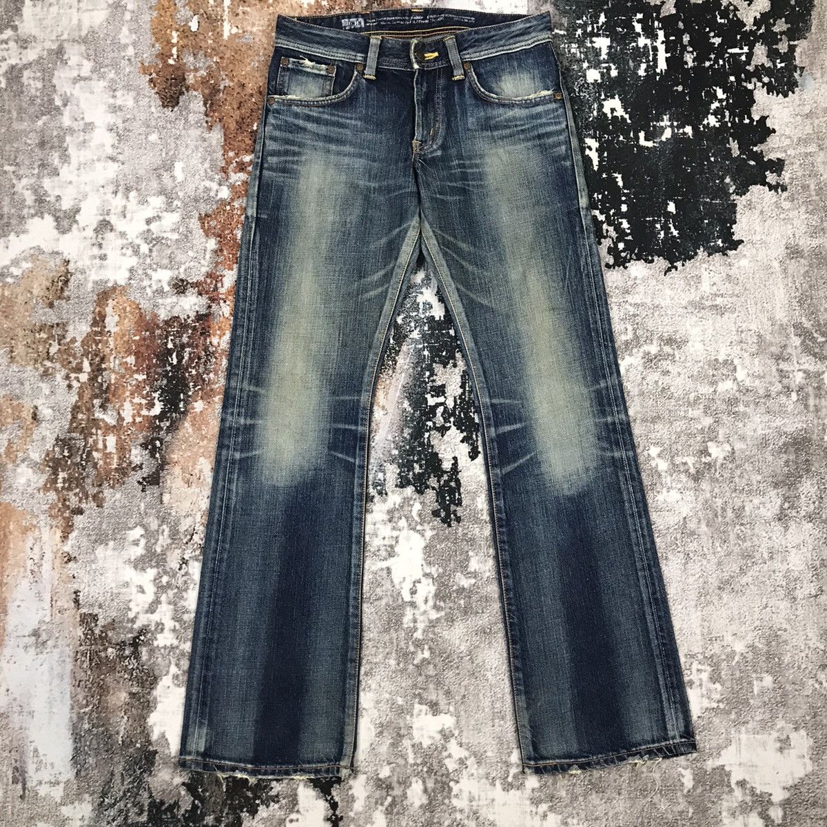 Edwin × Japanese Brand × Vintage Vintage Edwin Flare Dirty Distressed Design Light Wash Jeans Size 30" / US 8 / IT 44 - 1 Thumbnail