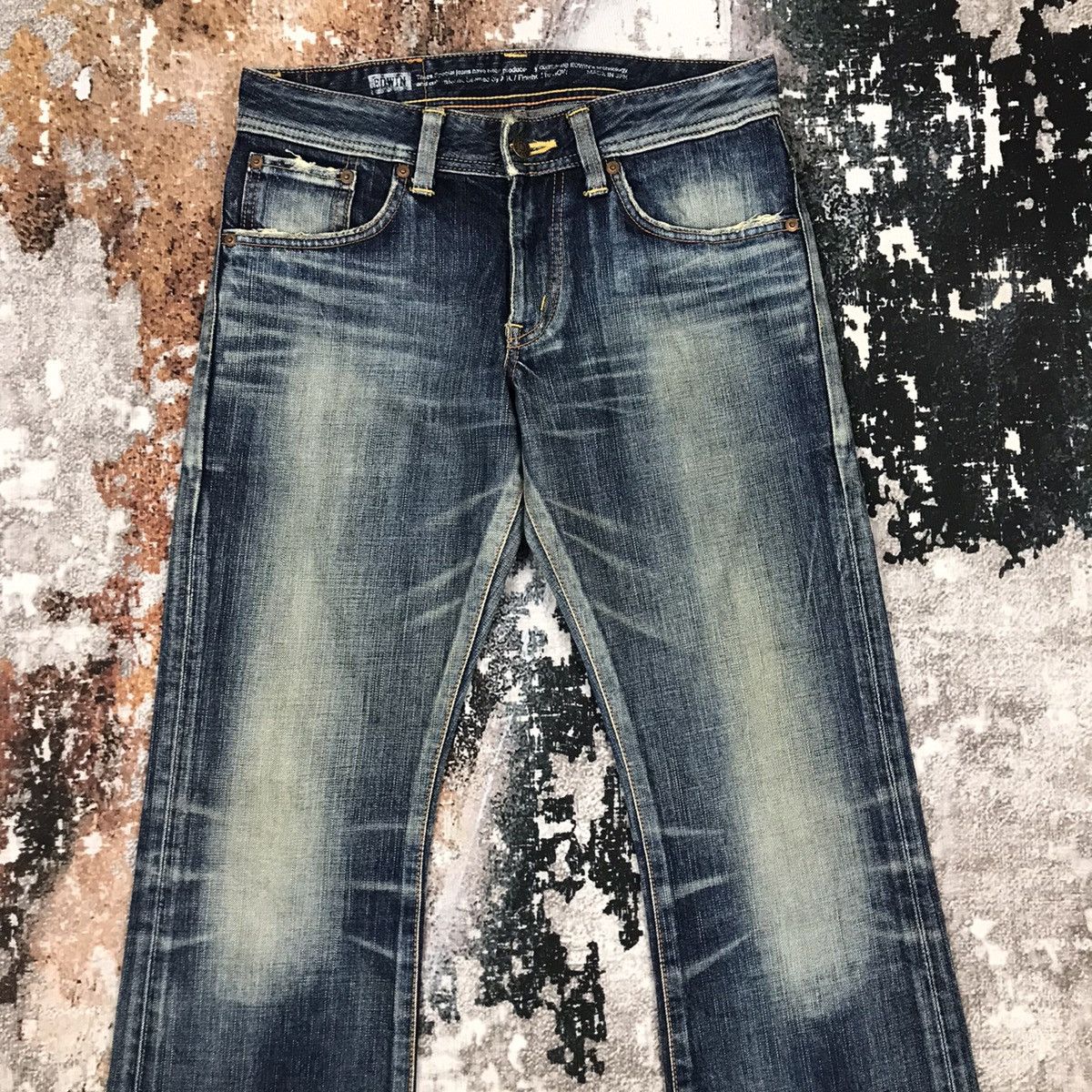 Edwin × Japanese Brand × Vintage Vintage Edwin Flare Dirty Distressed Design Light Wash Jeans Size 30" / US 8 / IT 44 - 2 Thumbnail