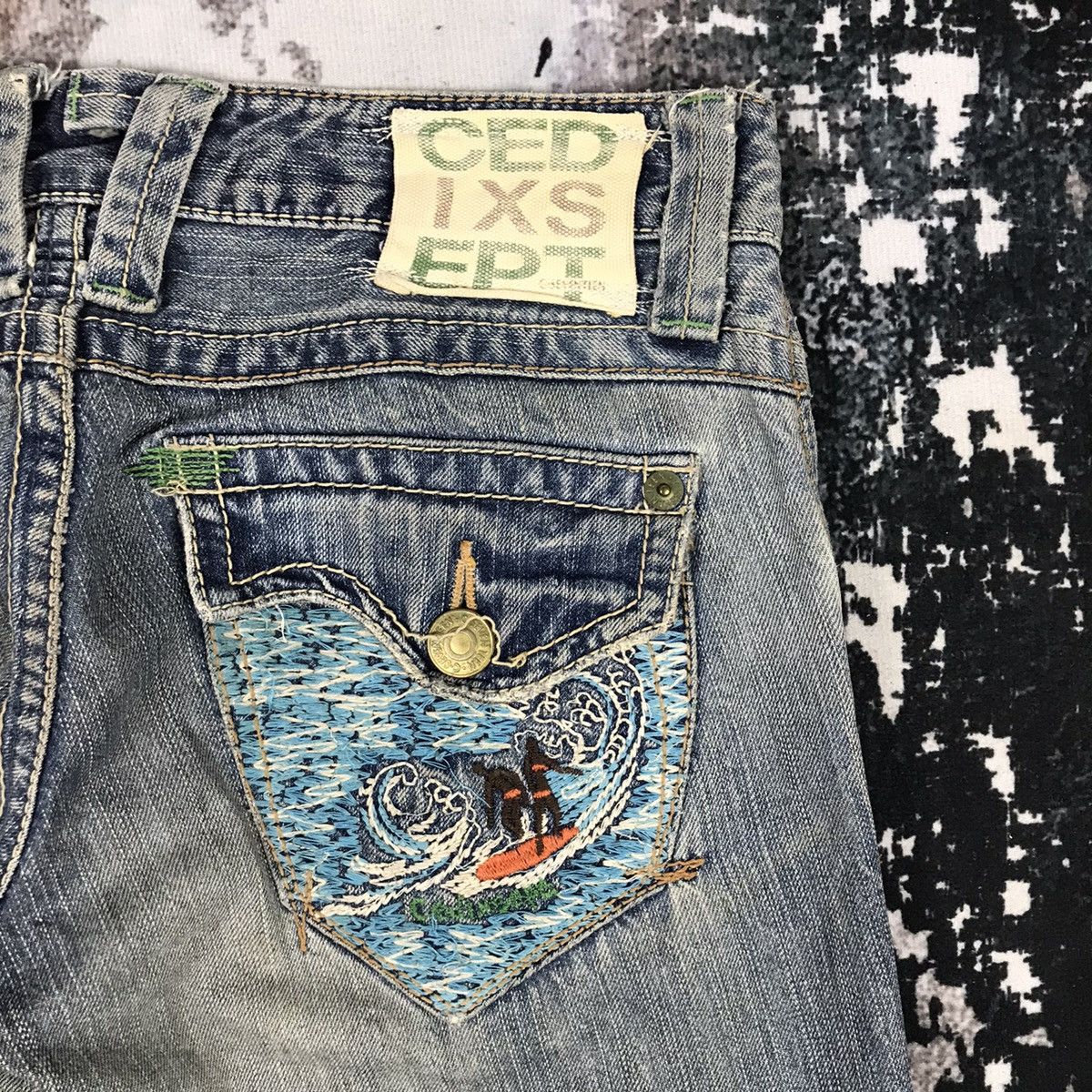 Japanese Brand × Vintage Vintage Japanese Flare Cedixsept Embroidery Design Jeans Size 31" - 4 Thumbnail
