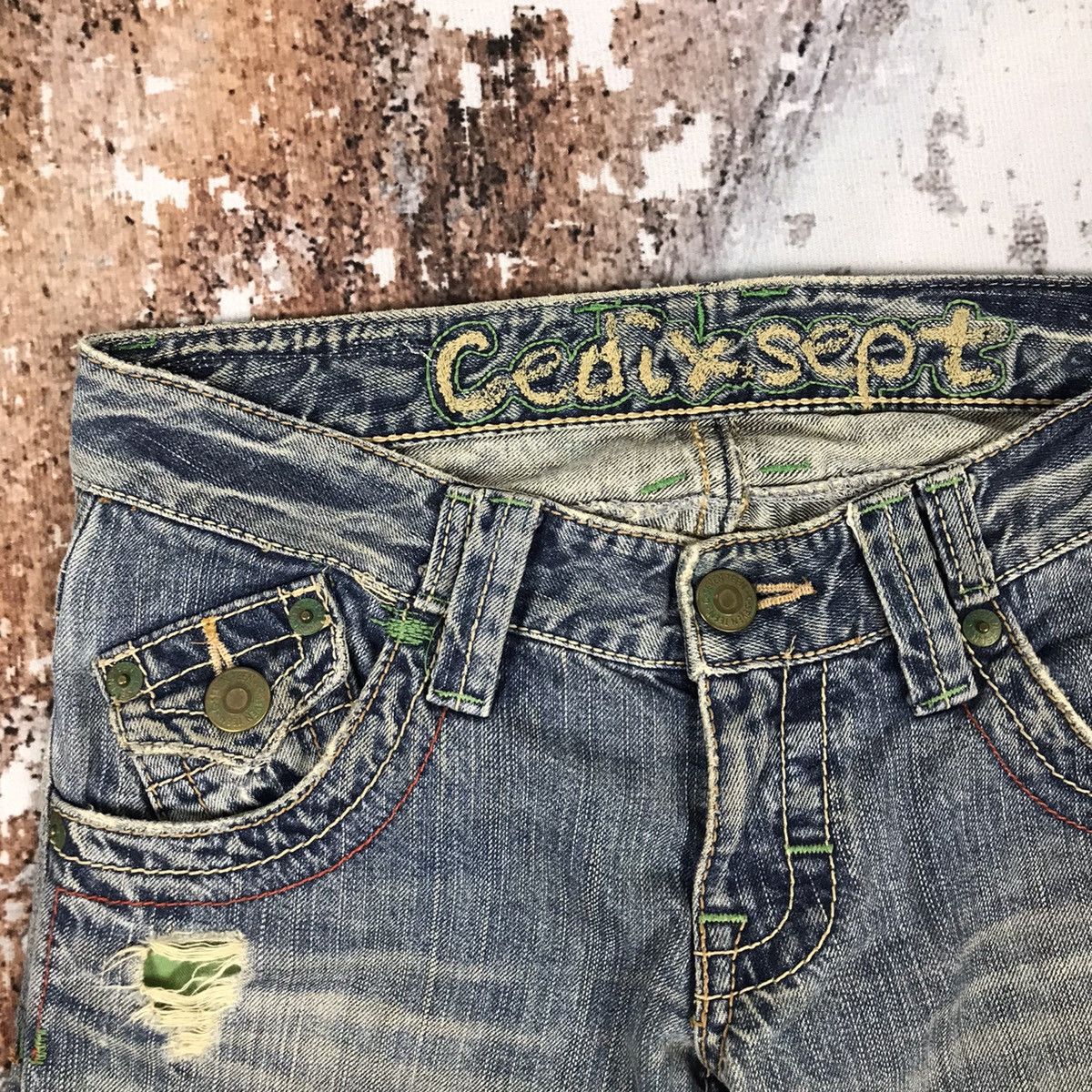 Japanese Brand × Vintage Vintage Japanese Flare Cedixsept Embroidery Design Jeans Size 31" - 11 Thumbnail
