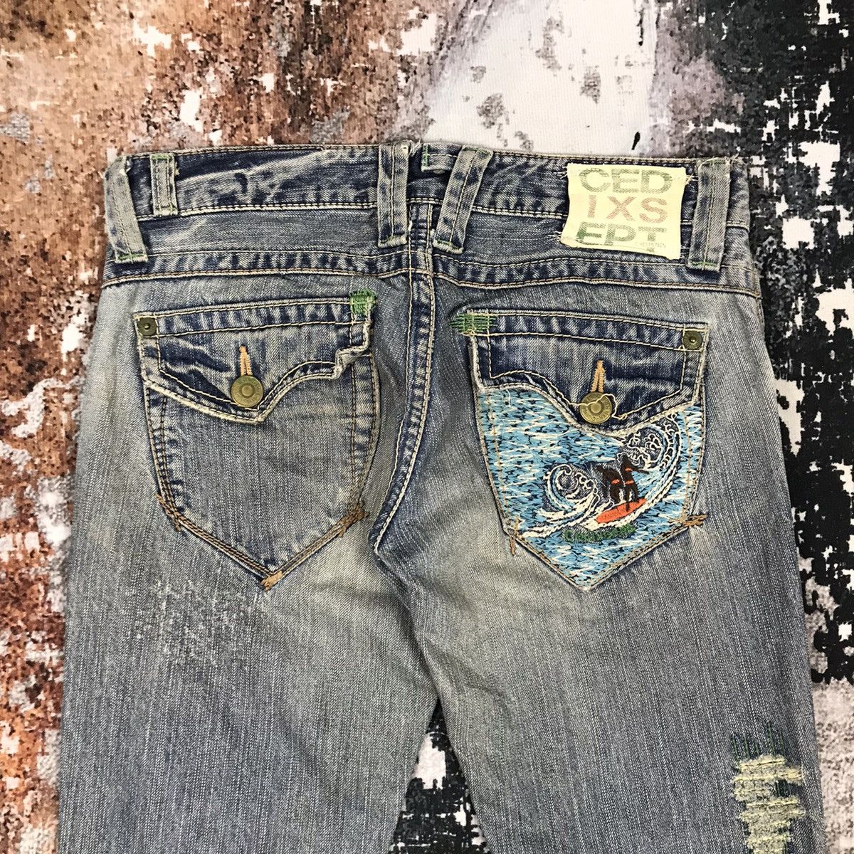 Japanese Brand × Vintage Vintage Japanese Flare Cedixsept Embroidery Design Jeans Size 31" - 3 Thumbnail