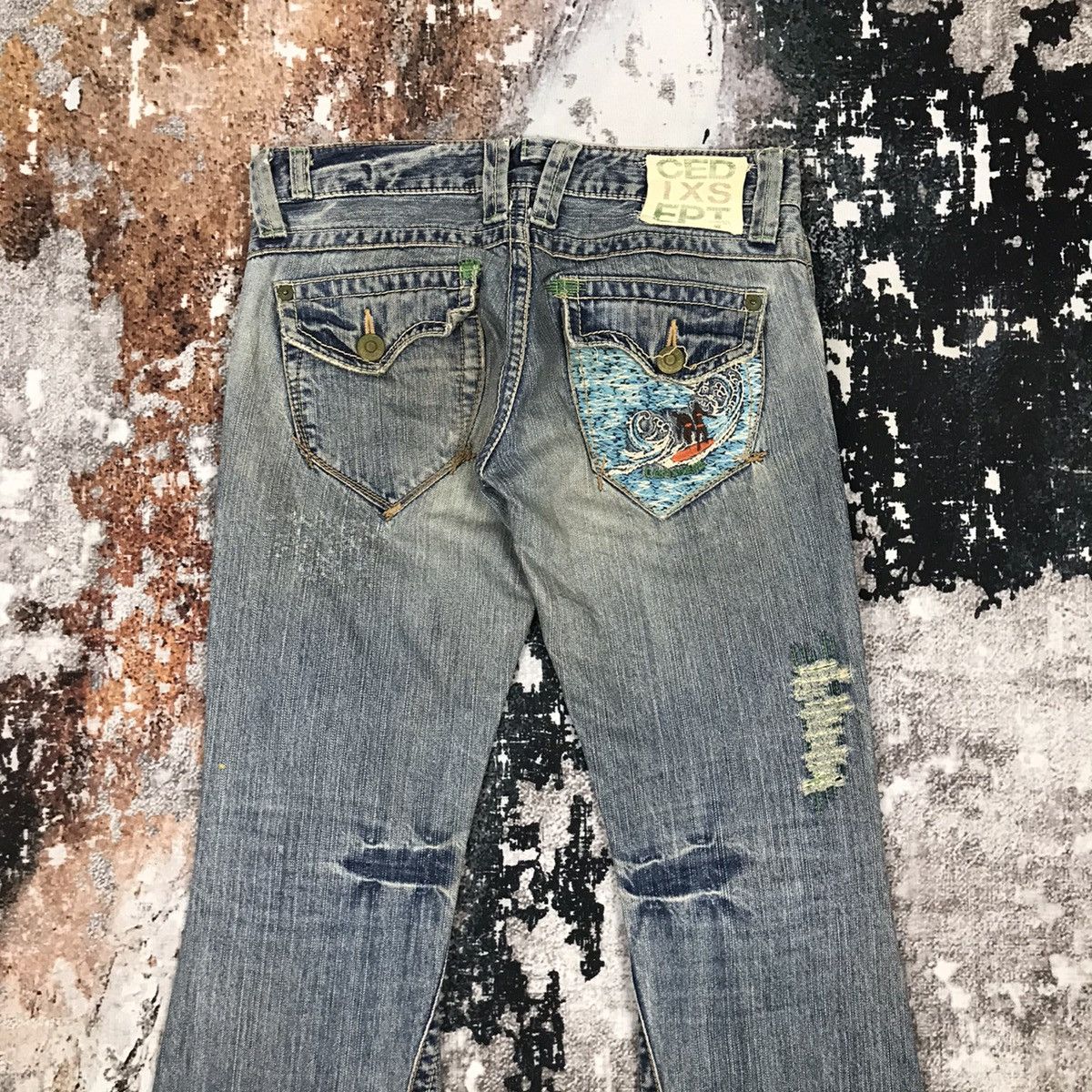 Japanese Brand × Vintage Vintage Japanese Flare Cedixsept Embroidery Design Jeans Size 31" - 2 Thumbnail
