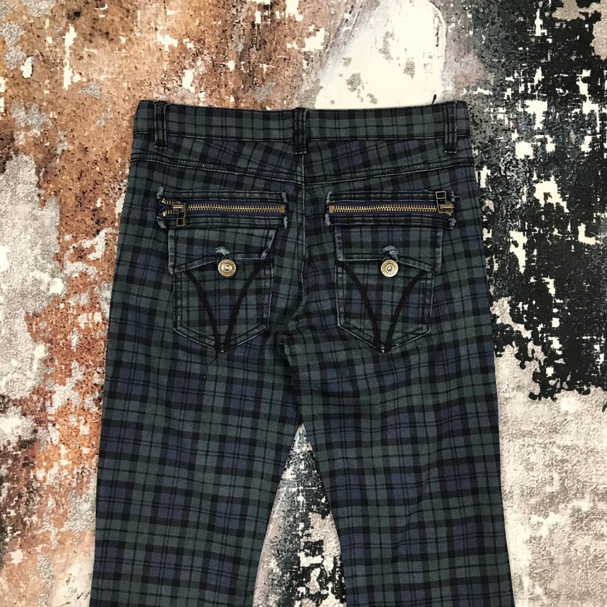 Japanese Brand × Vintage Vintage Japanese Brand Flare Checkered Zipper Pocket Pants Size 29" - 2 Thumbnail