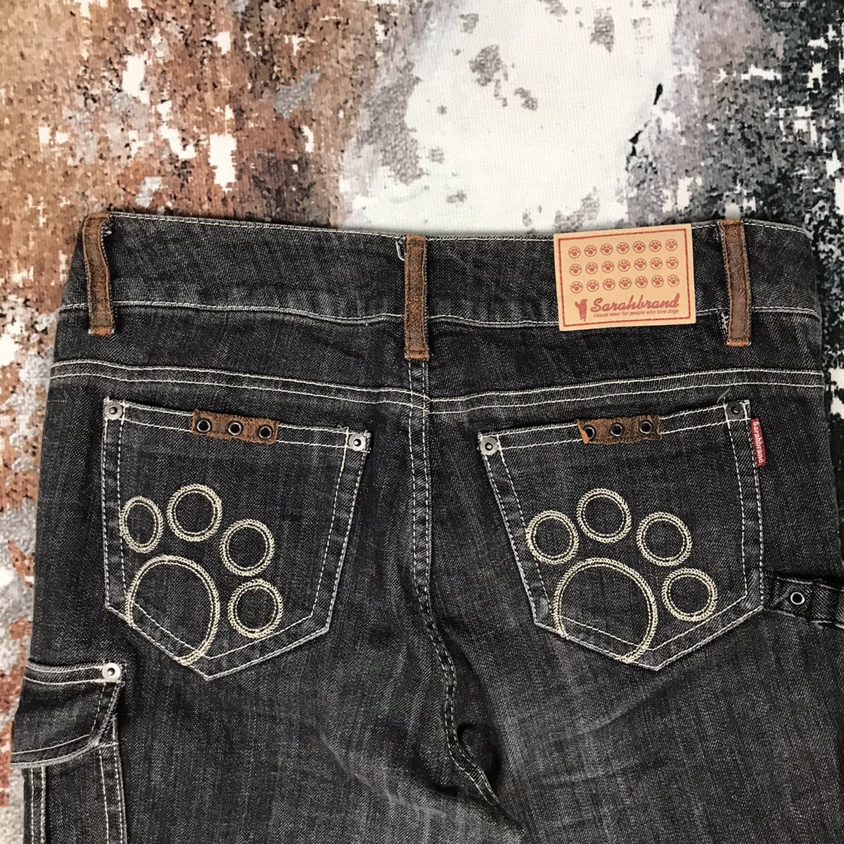 Japanese Brand × Vintage Vintage Japanese Flare Sarahbrand Dog Paws Bondage Jeans Size 31" - 8 Thumbnail
