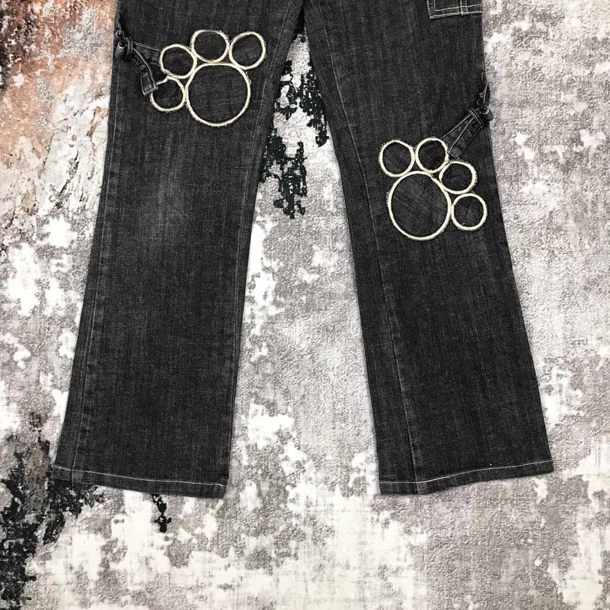 Japanese Brand × Vintage Vintage Japanese Flare Sarahbrand Dog Paws Bondage Jeans Size 31" - 5 Thumbnail