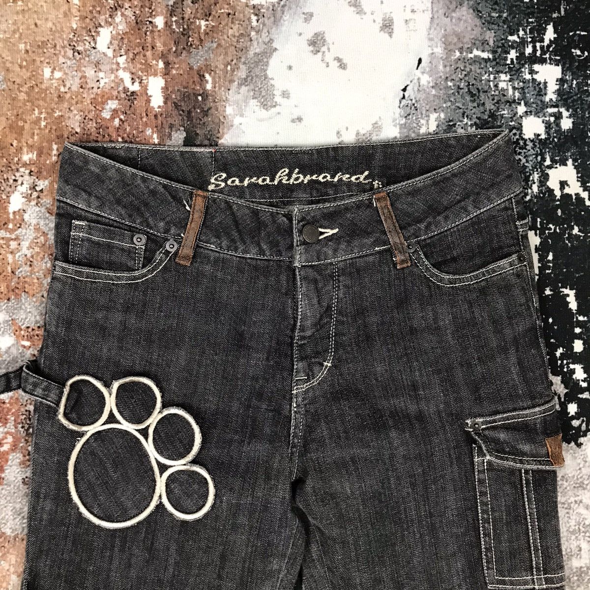 Japanese Brand × Vintage Vintage Japanese Flare Sarahbrand Dog Paws Bondage Jeans Size 31" - 3 Thumbnail