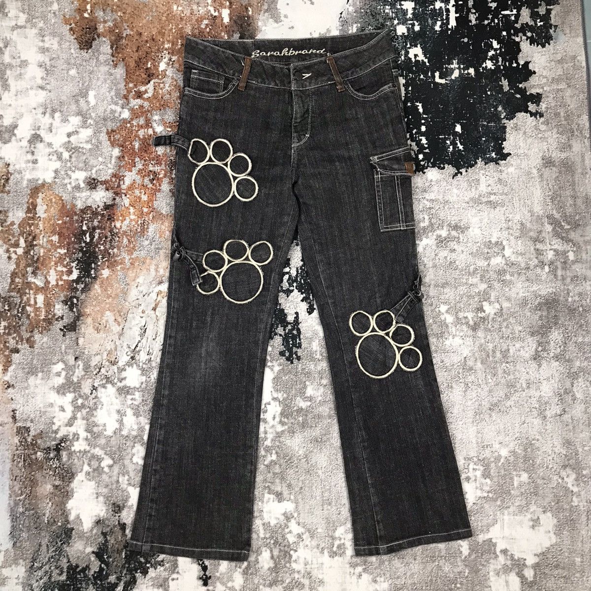 Japanese Brand × Vintage Vintage Japanese Flare Sarahbrand Dog Paws Bondage Jeans Size 31" - 1 Thumbnail