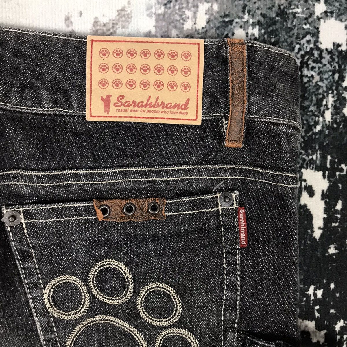 Japanese Brand × Vintage Vintage Japanese Flare Sarahbrand Dog Paws Bondage Jeans Size 31" - 9 Thumbnail