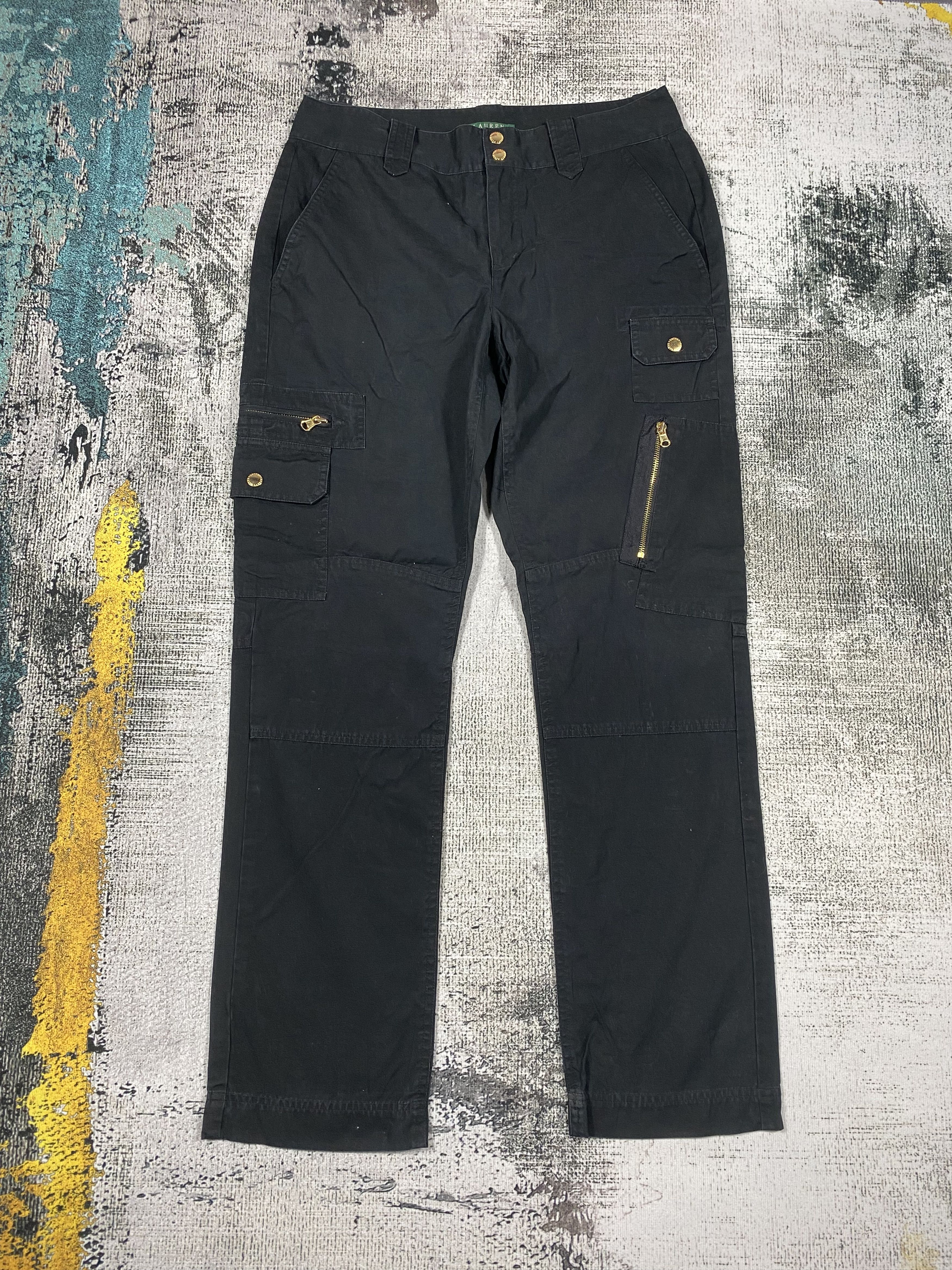 Lauren Ralph Lauren × Vintage Black Cargo Pants Lauren Ralph Lauren Multi Pocket Pants Size 30" / US 8 / IT 44 - 1 Thumbnail