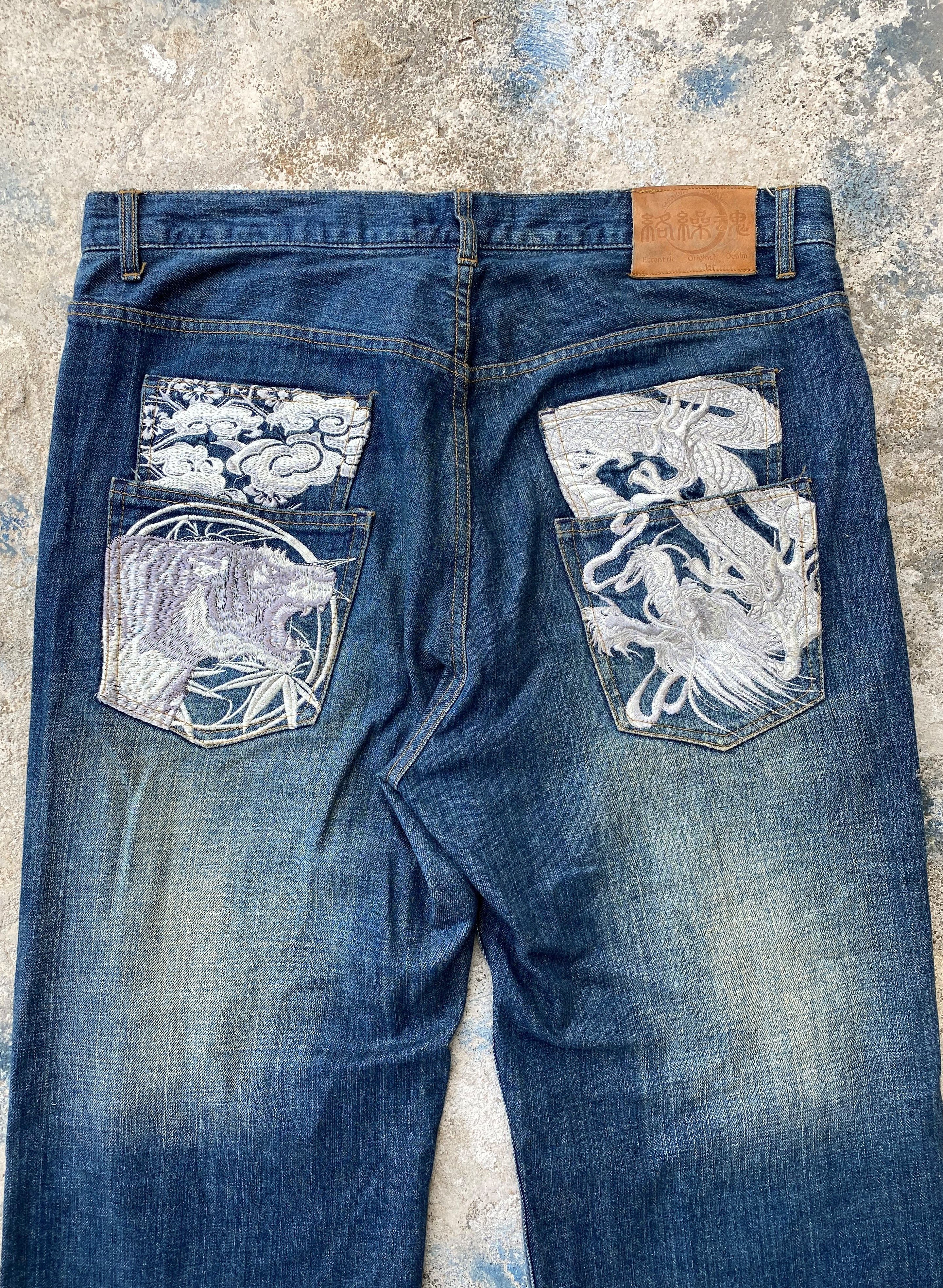 Art Comes First × Japanese Brand Vintage Karakuri Tamashi Dragon Emboiderey Rusty Denim Size US 38 / EU 54 - 13 Thumbnail