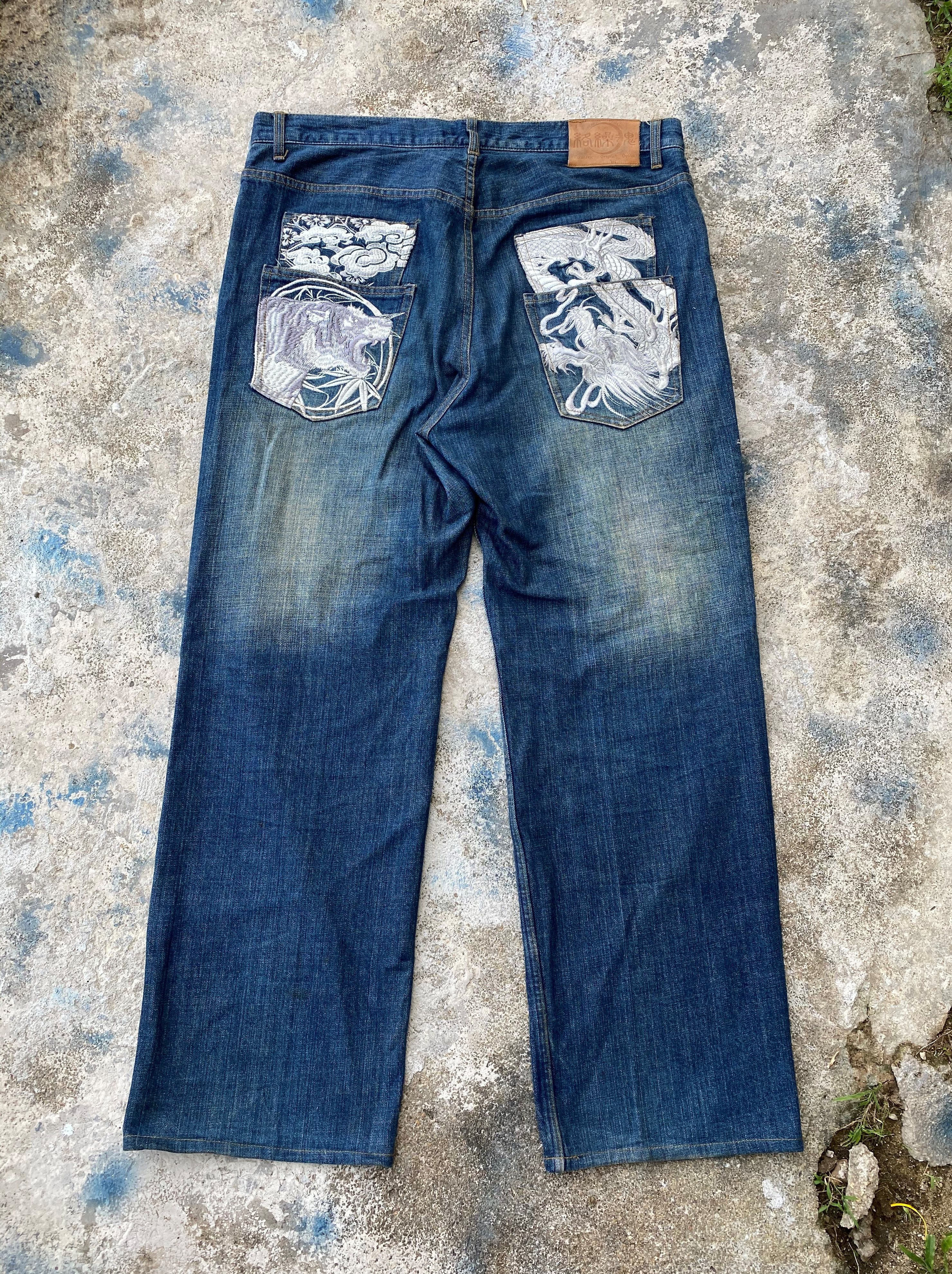 Art Comes First × Japanese Brand Vintage Karakuri Tamashi Dragon Emboiderey Rusty Denim Size US 38 / EU 54 - 1 Thumbnail