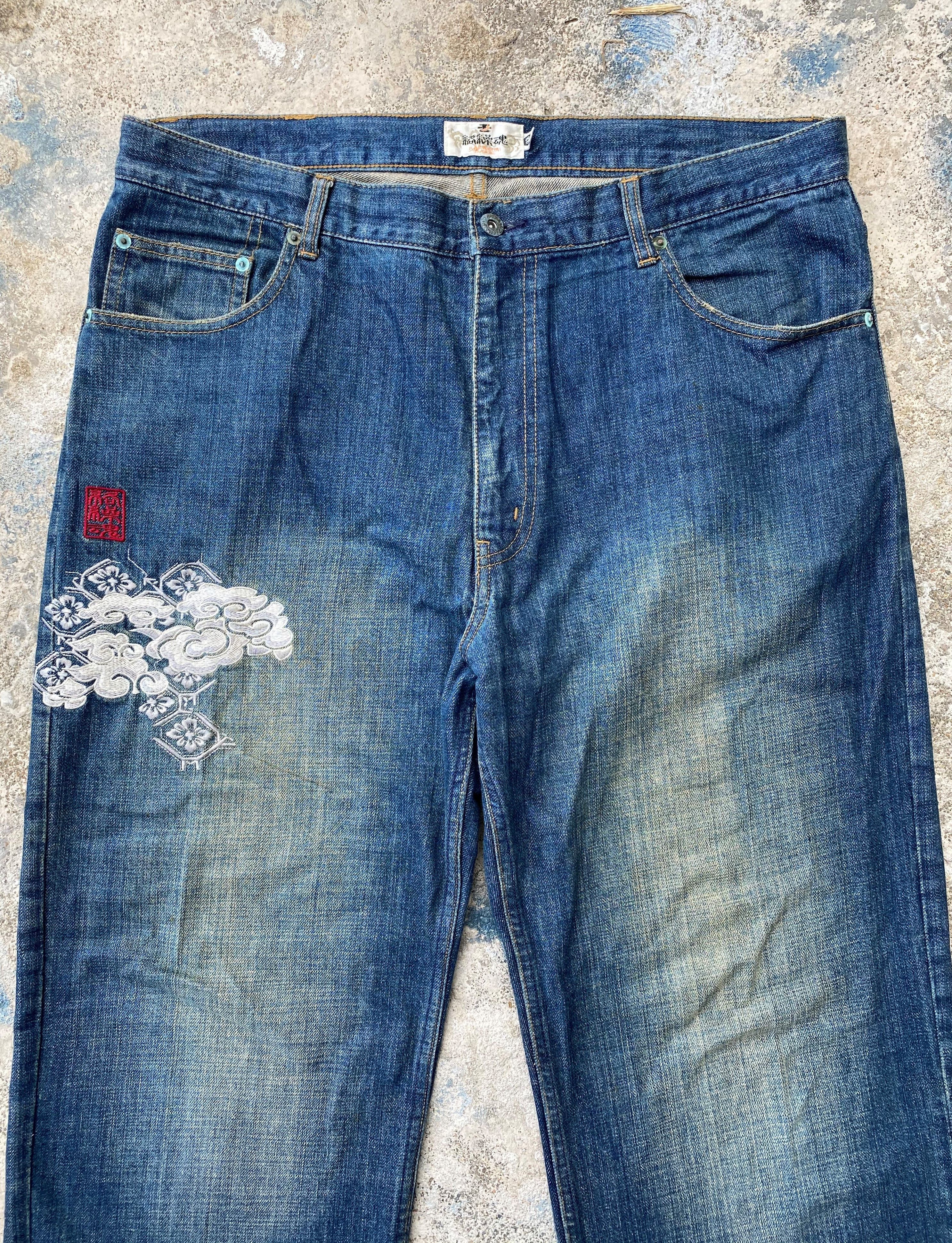 Art Comes First × Japanese Brand Vintage Karakuri Tamashi Dragon Emboiderey Rusty Denim Size US 38 / EU 54 - 3 Thumbnail