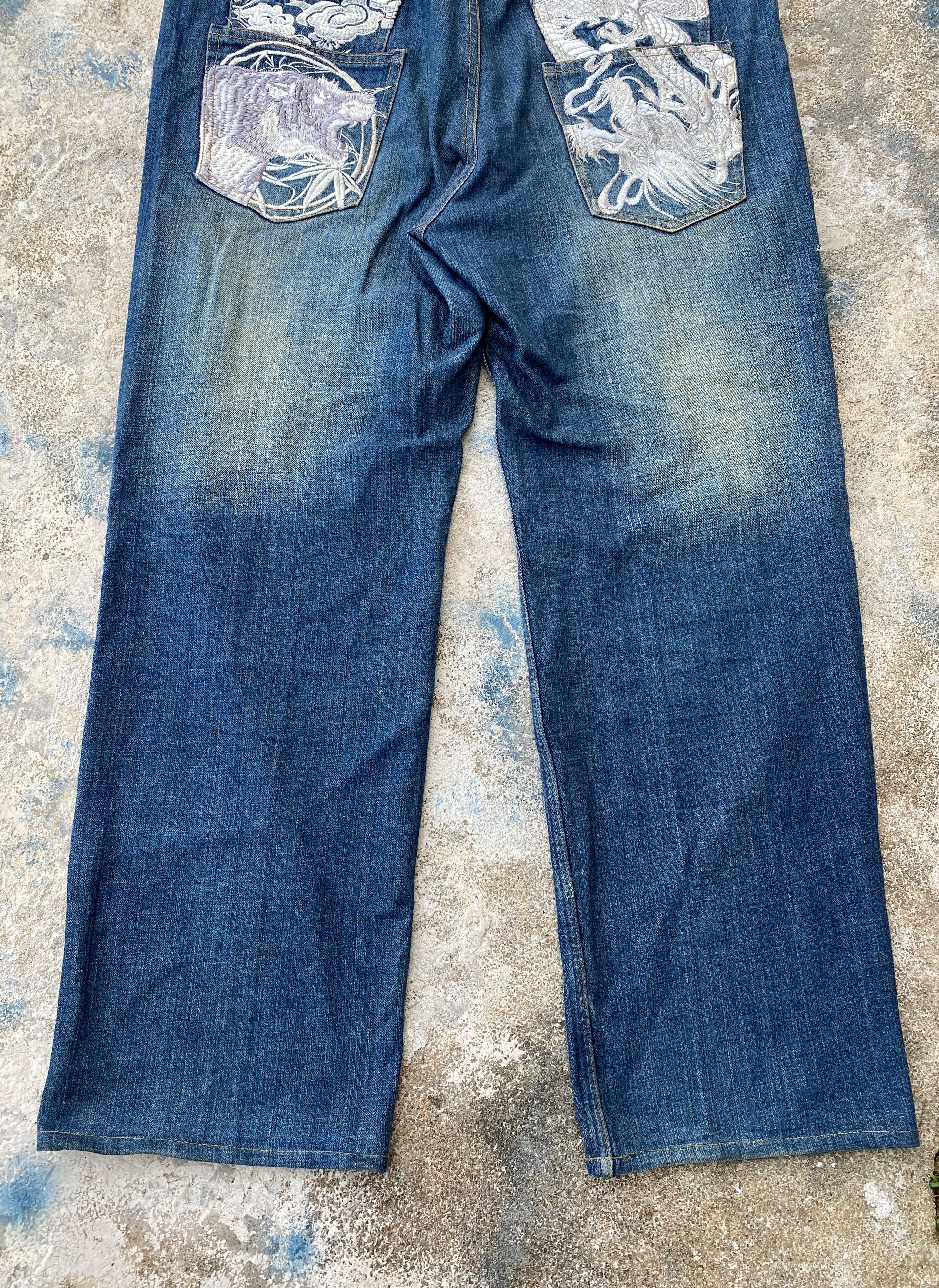 Art Comes First × Japanese Brand Vintage Karakuri Tamashi Dragon Emboiderey Rusty Denim Size US 38 / EU 54 - 8 Thumbnail