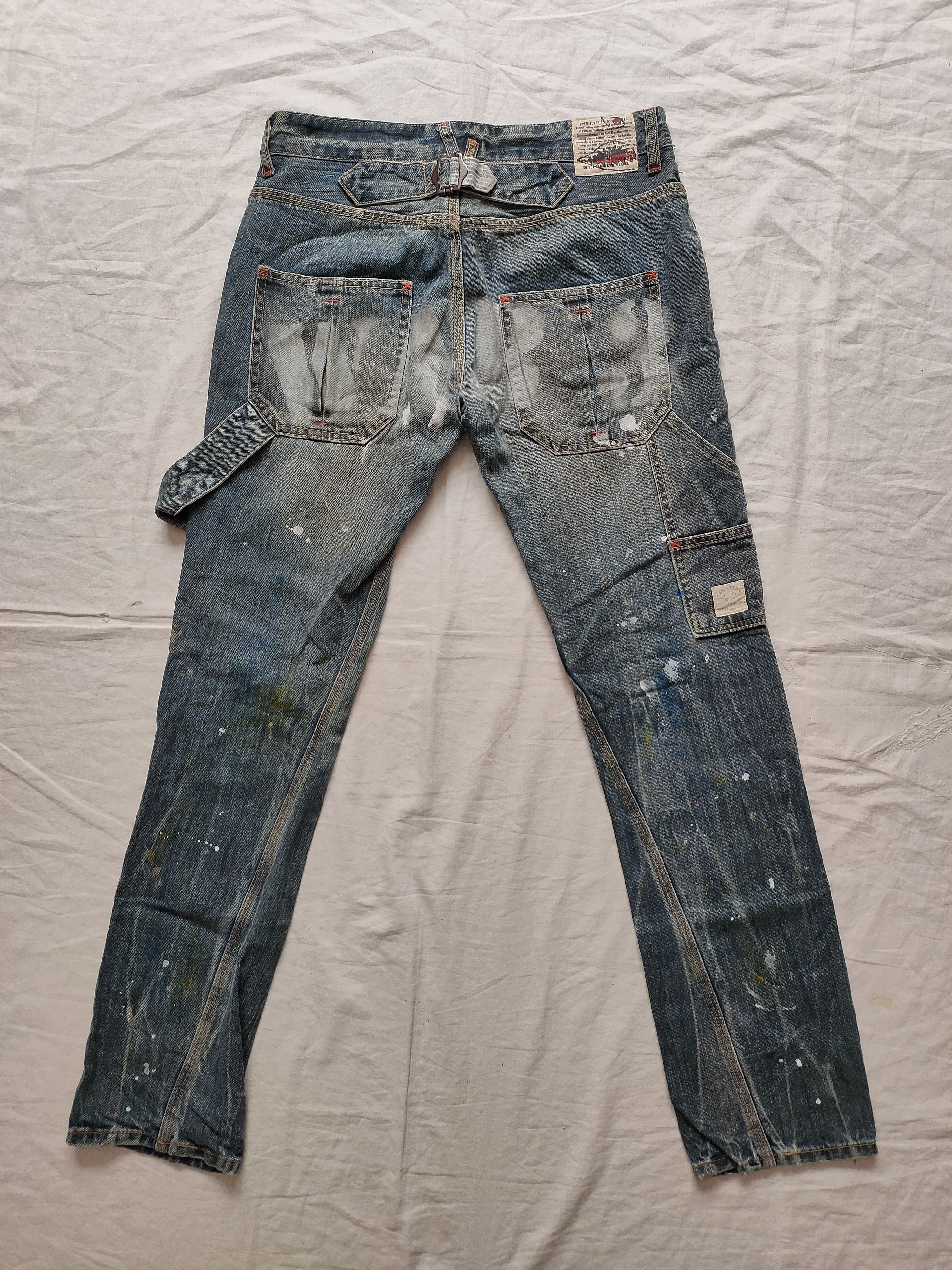 Japanese Brand PPFM Flyer's Hot Weasher War 3 Painted Distressed Jeans Size US 31 - 2 Thumbnail