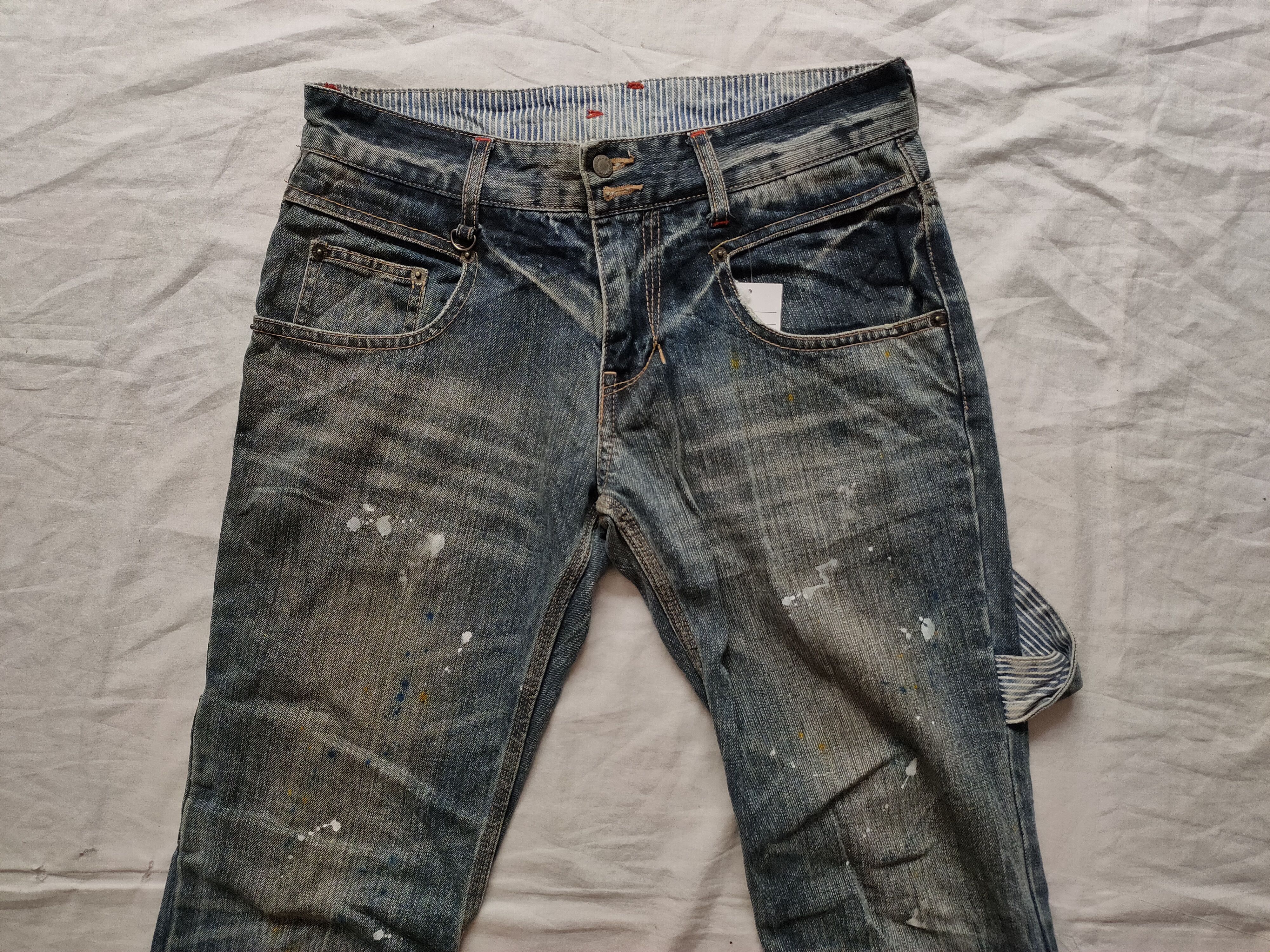 Japanese Brand PPFM Flyer's Hot Weasher War 3 Painted Distressed Jeans Size US 31 - 3 Thumbnail
