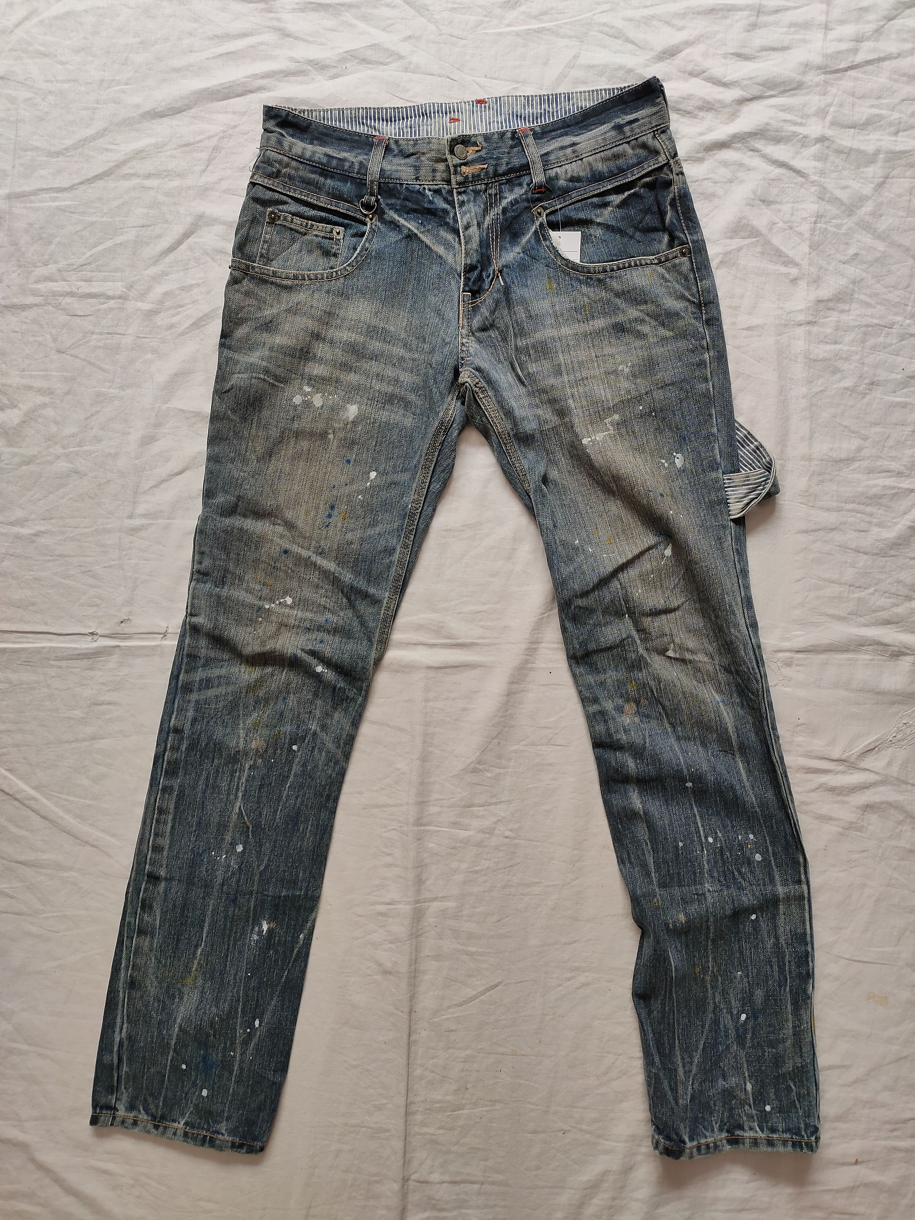 Japanese Brand PPFM Flyer's Hot Weasher War 3 Painted Distressed Jeans Size US 31 - 1 Thumbnail