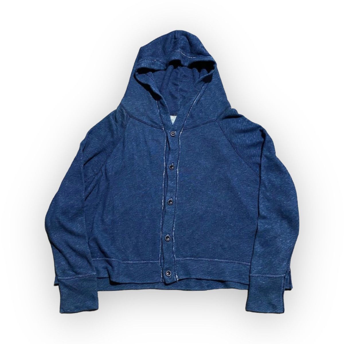image of Vintage 45Rpm Natural Indigo Dyed Button Hoodie in Navy Indigo, Men's (Size Large)