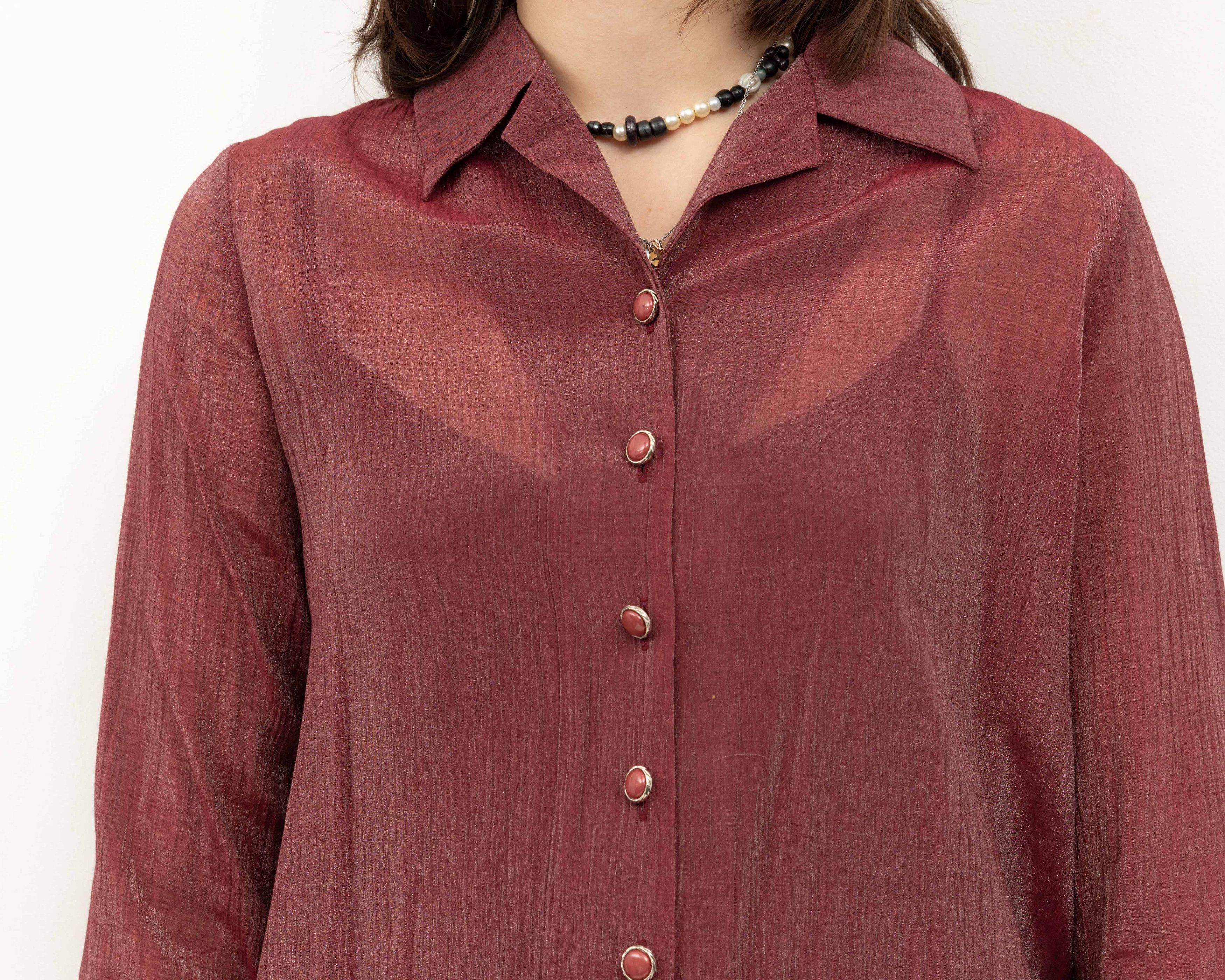 Other × Vintage 90's Shimmery Button Up Blouse Over Shirt Retro Summer Top Size M / US 6-8 / IT 42-44 - 3 Thumbnail