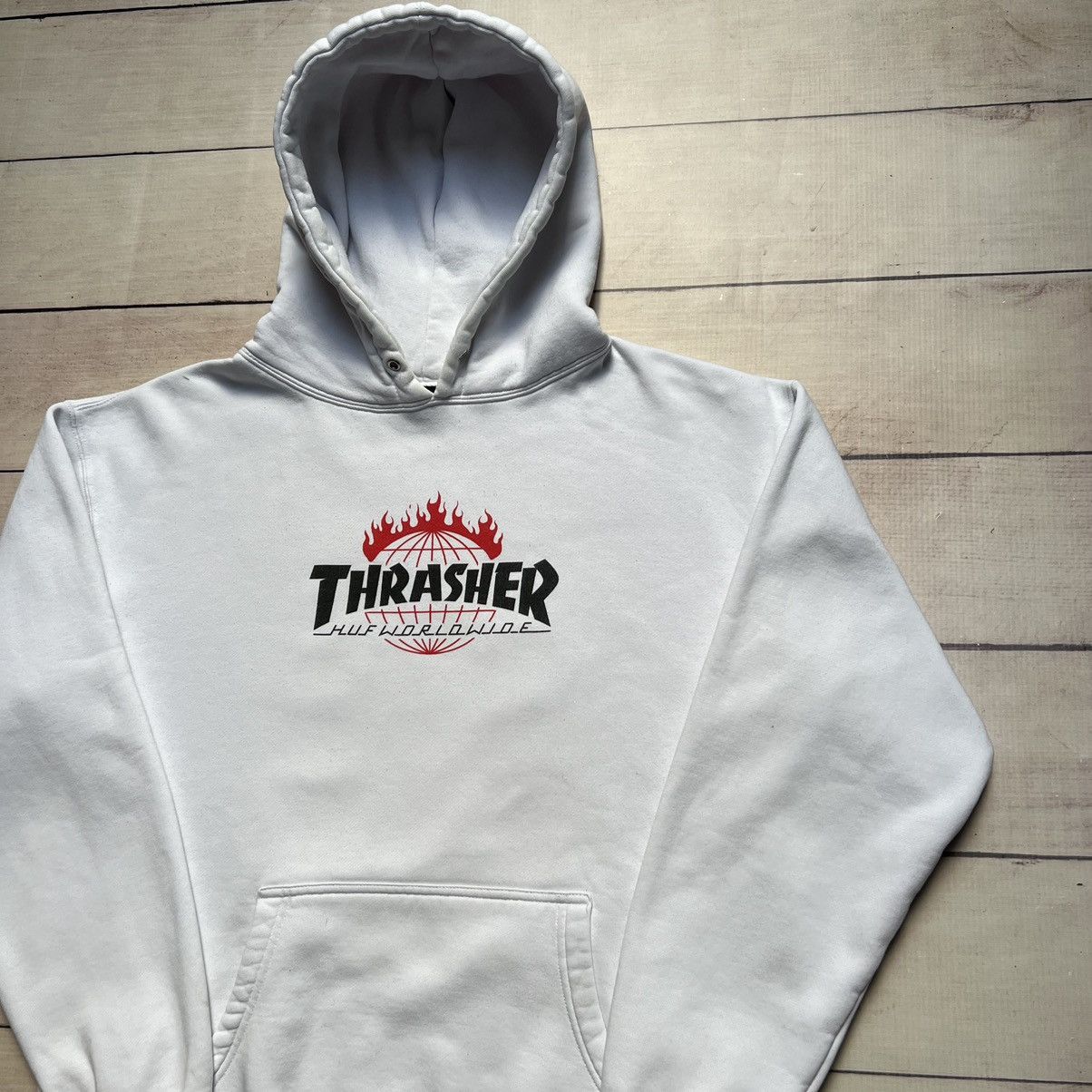 White Hoodie Thrasher x Huf Worldwide