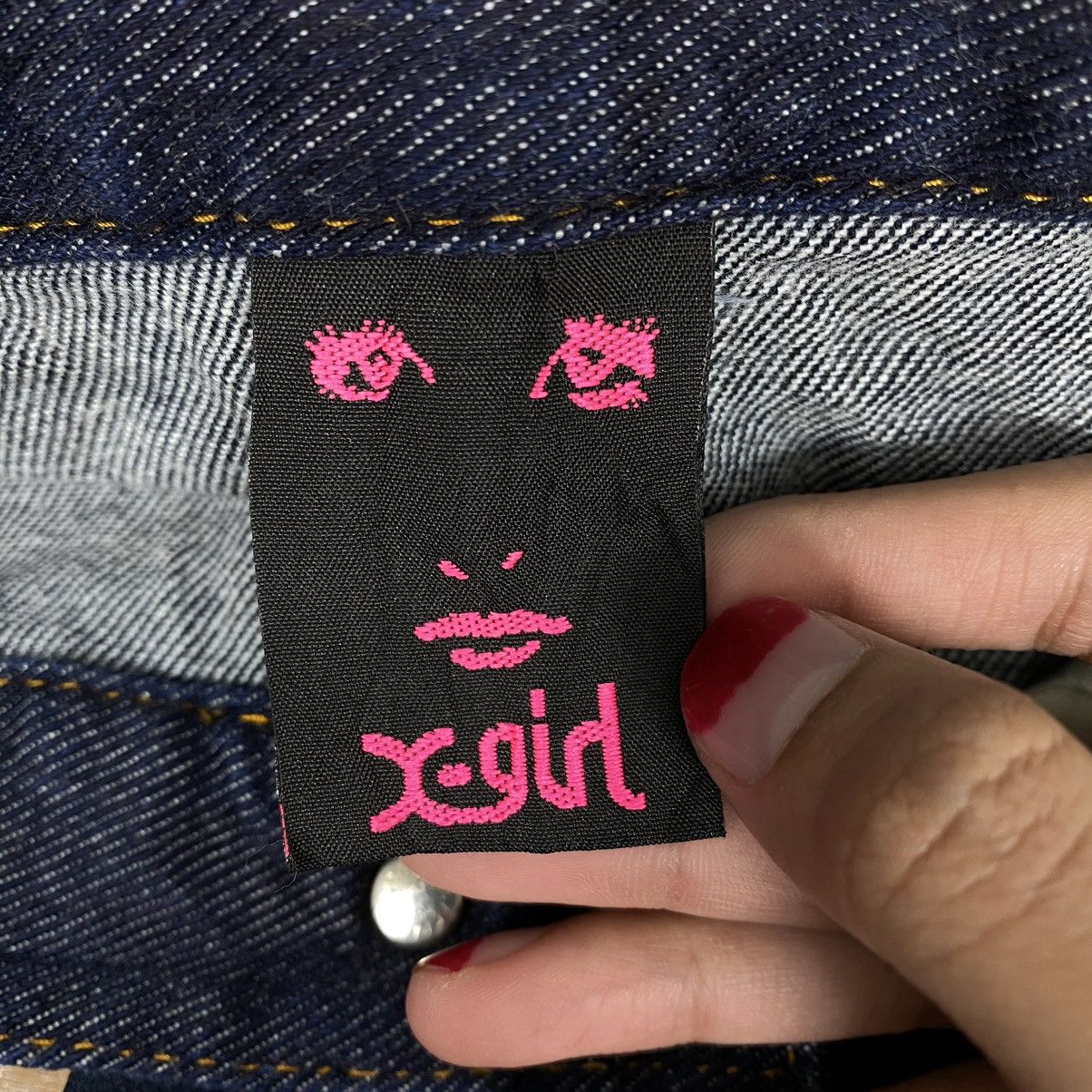 Vintage X-GIRL SKATE Skateboard Brand Jeans Star Pocket Short Skirt Size 29" - 5 Thumbnail