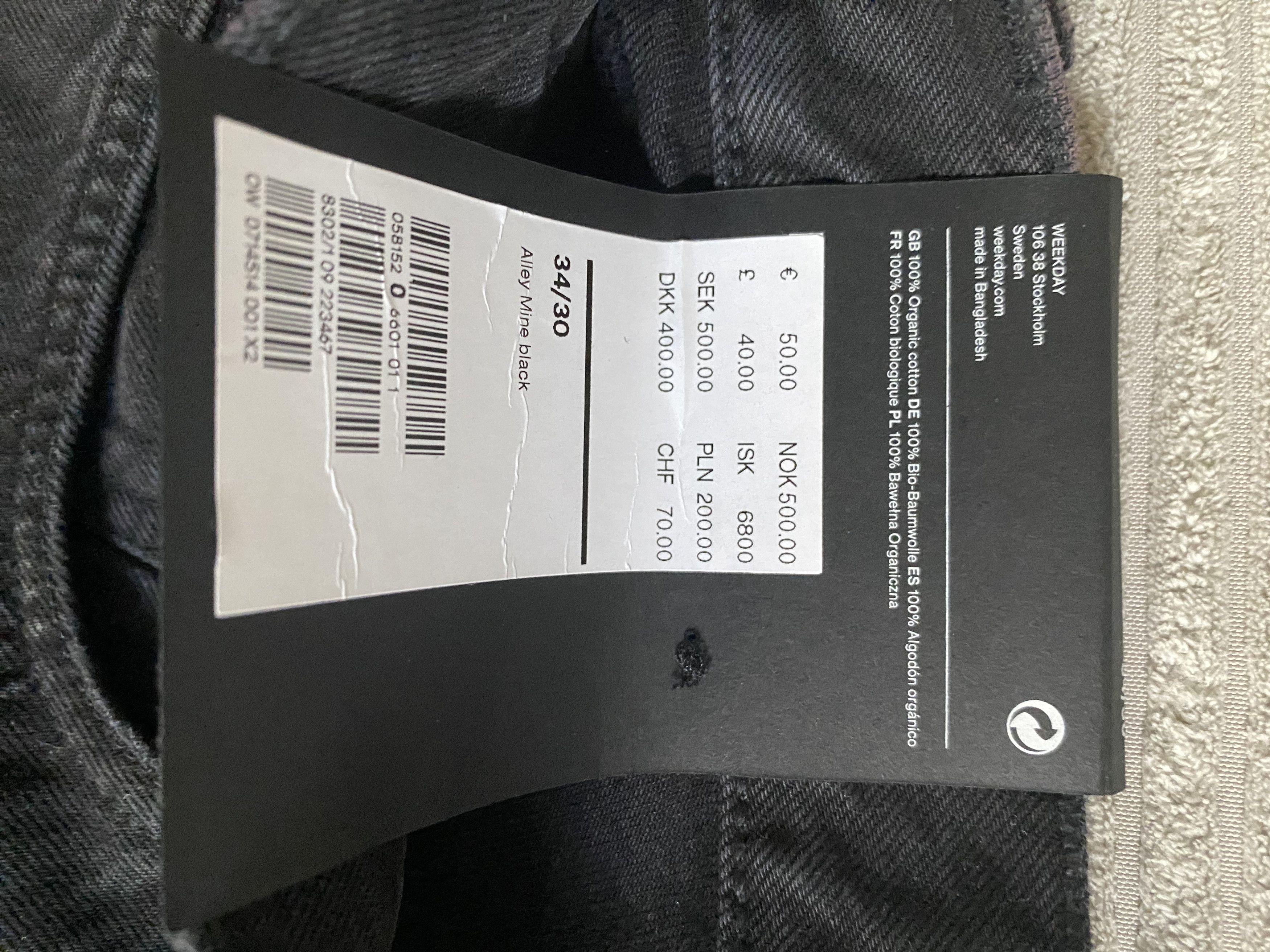 Weekday ALLEY Mine Black Organic Cotton Mid Waist Slim Fit 34/30 Size US 34 / EU 50 - 4 Thumbnail
