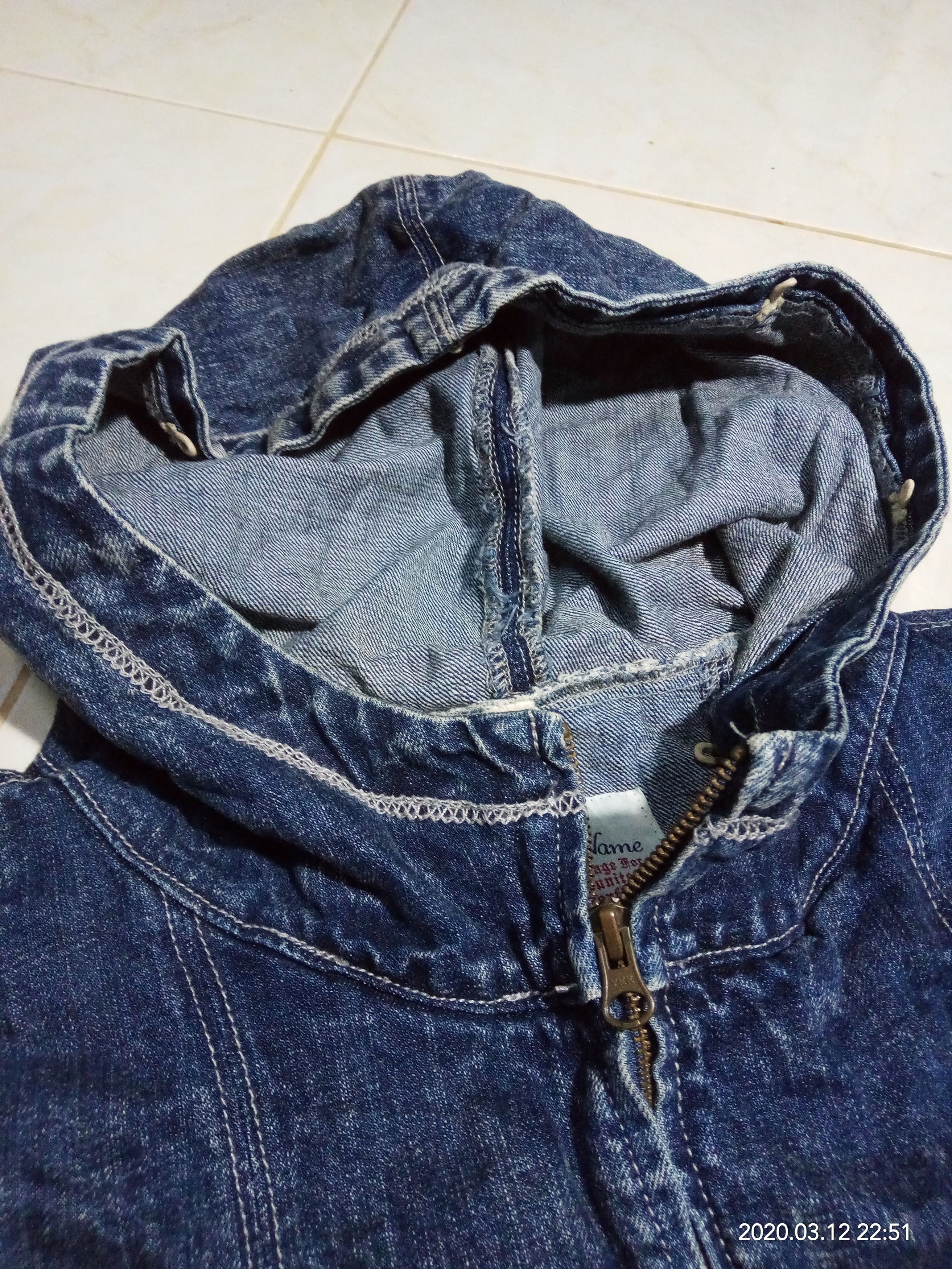Japanese Brand Vintage Denim Hoodie Navy x embroidery fashion women Size ONE SIZE - 4 Thumbnail