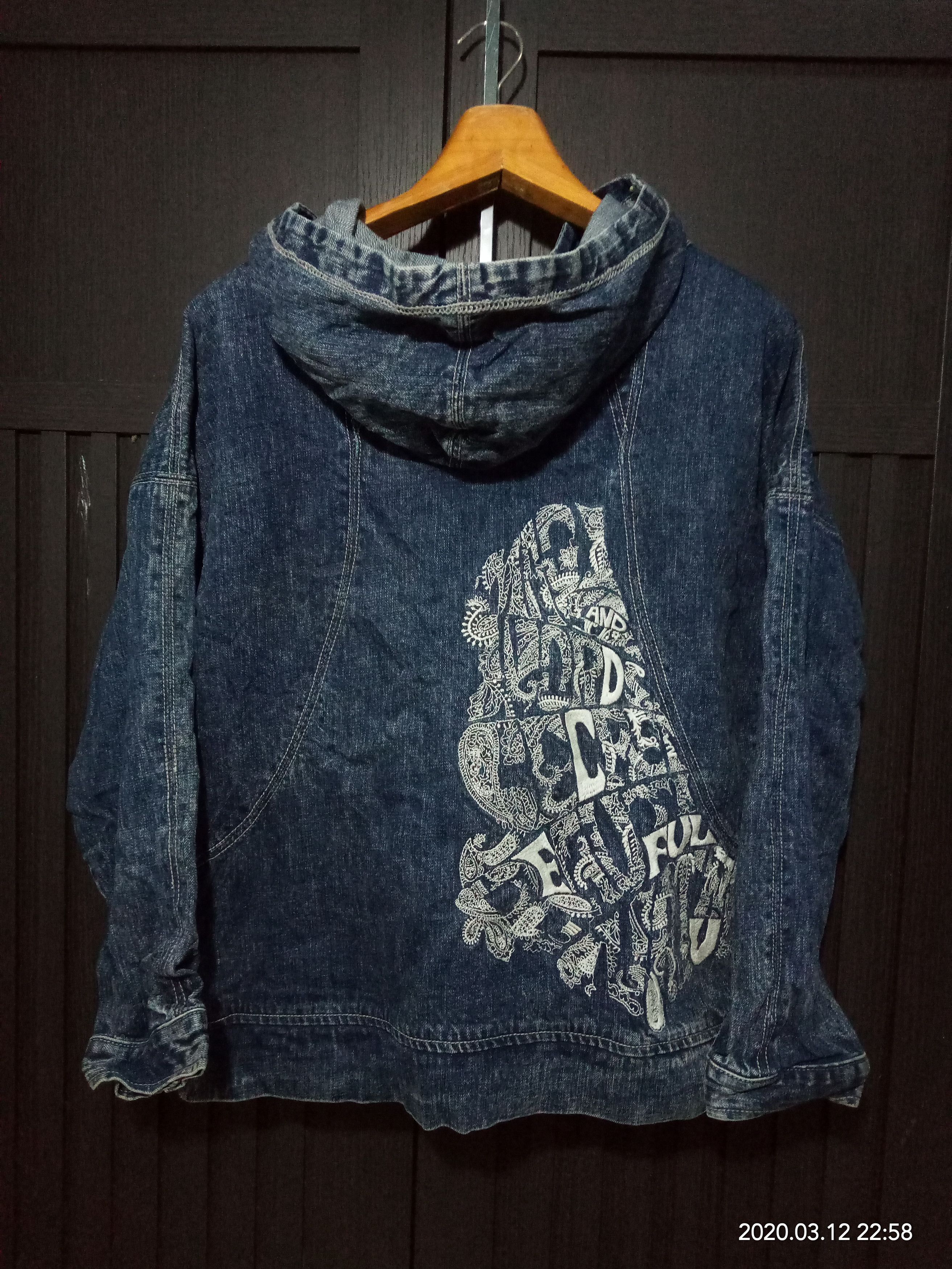 Japanese Brand Vintage Denim Hoodie Navy x embroidery fashion women Size ONE SIZE - 14 Thumbnail