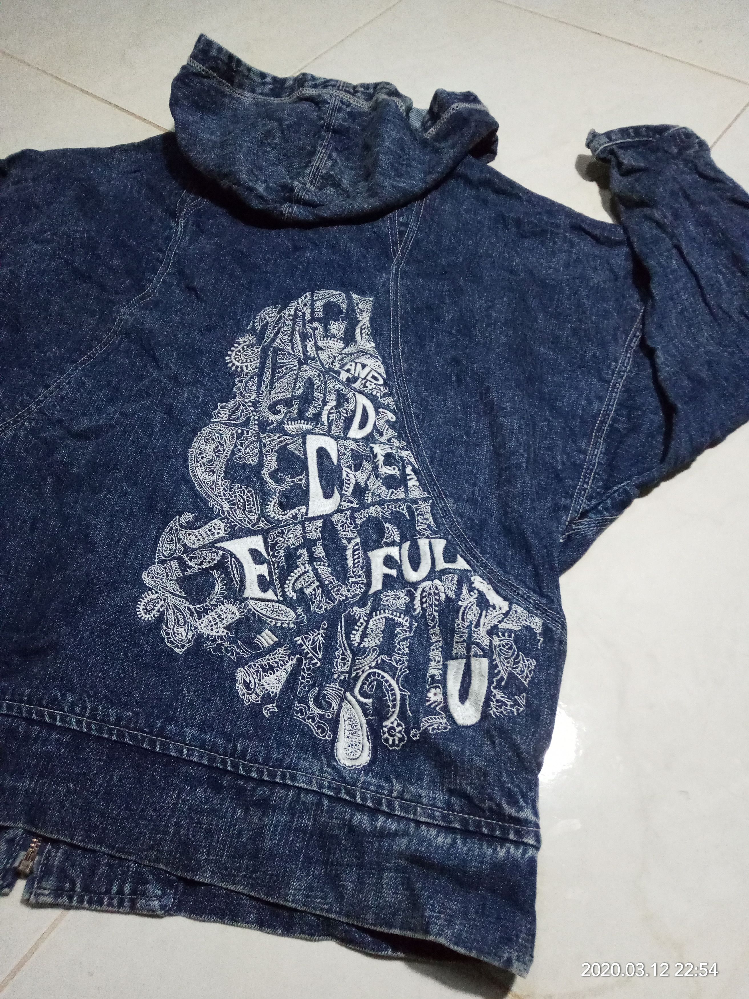 Japanese Brand Vintage Denim Hoodie Navy x embroidery fashion women Size ONE SIZE - 12 Thumbnail