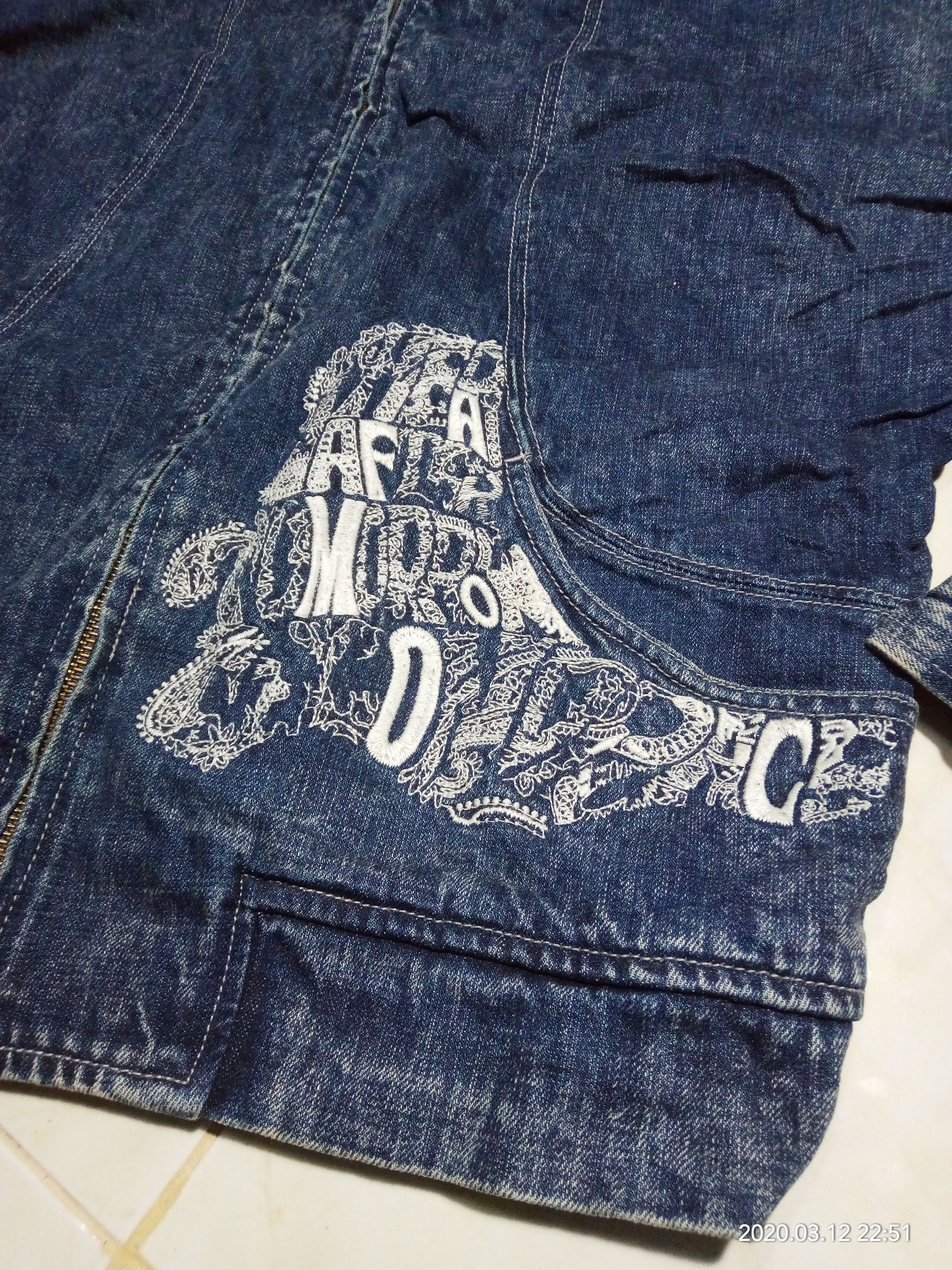 Japanese Brand Vintage Denim Hoodie Navy x embroidery fashion women Size ONE SIZE - 6 Thumbnail