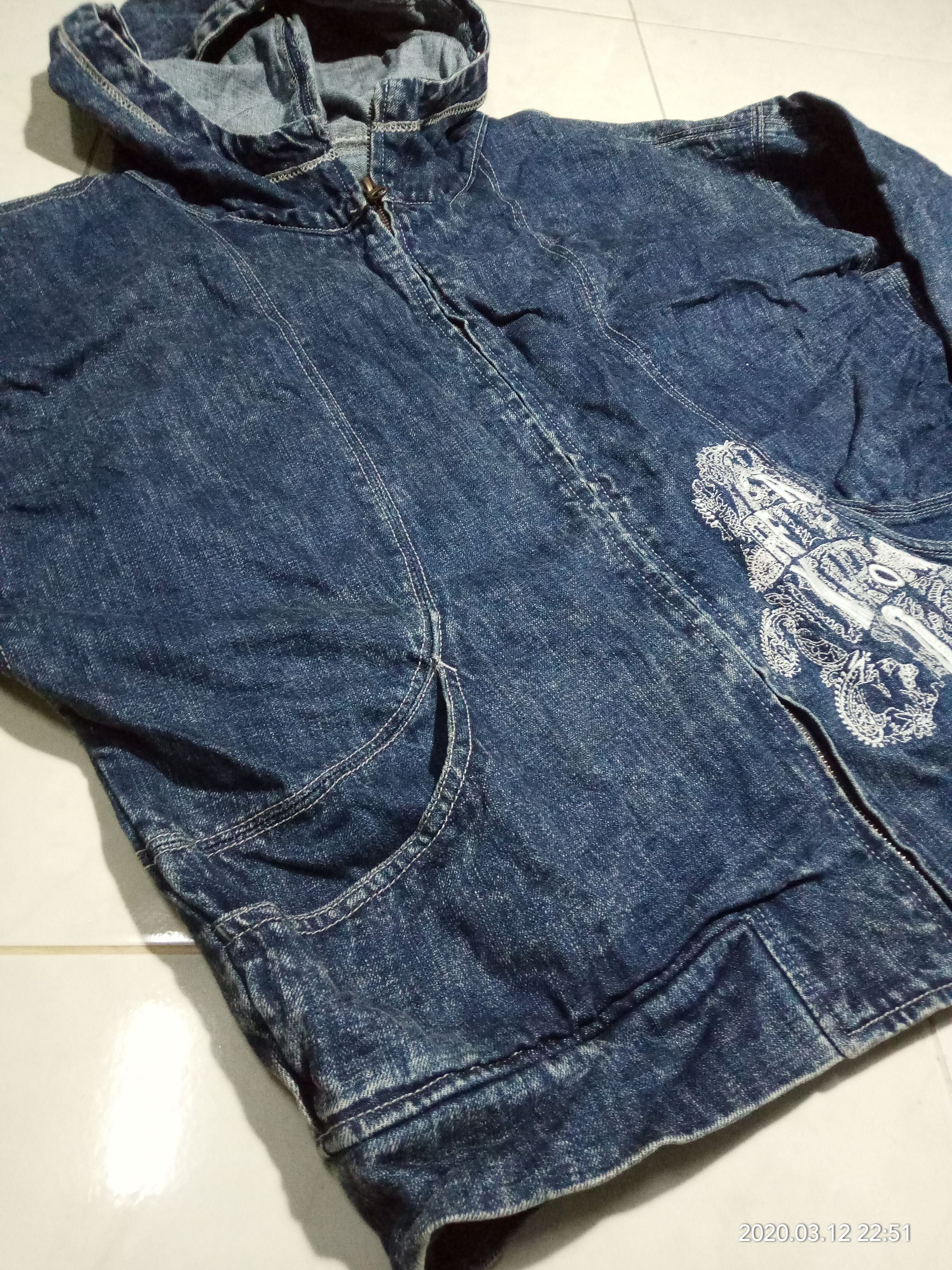 Japanese Brand Vintage Denim Hoodie Navy x embroidery fashion women Size ONE SIZE - 5 Thumbnail
