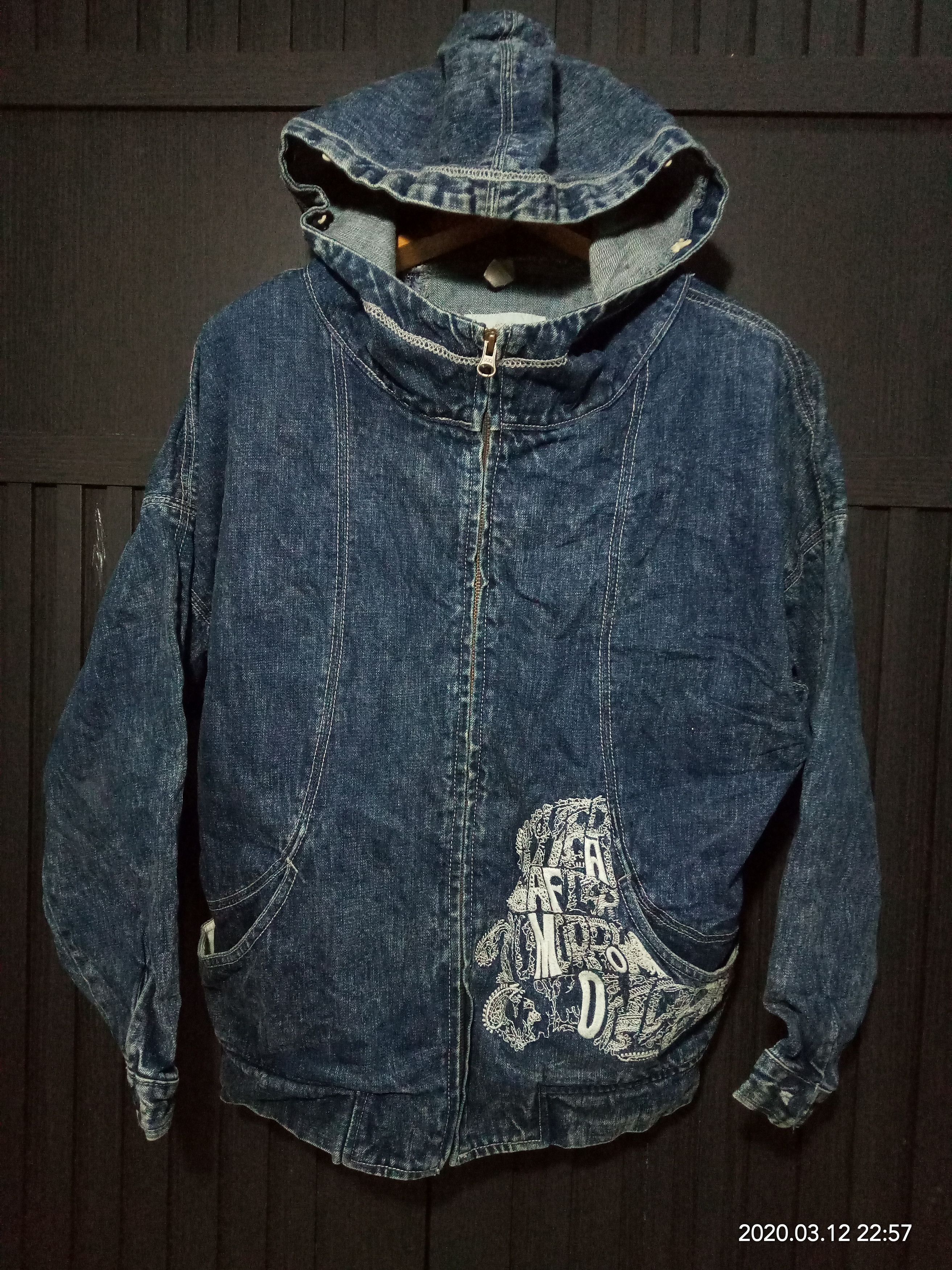 Japanese Brand Vintage Denim Hoodie Navy x embroidery fashion women Size ONE SIZE - 8 Thumbnail