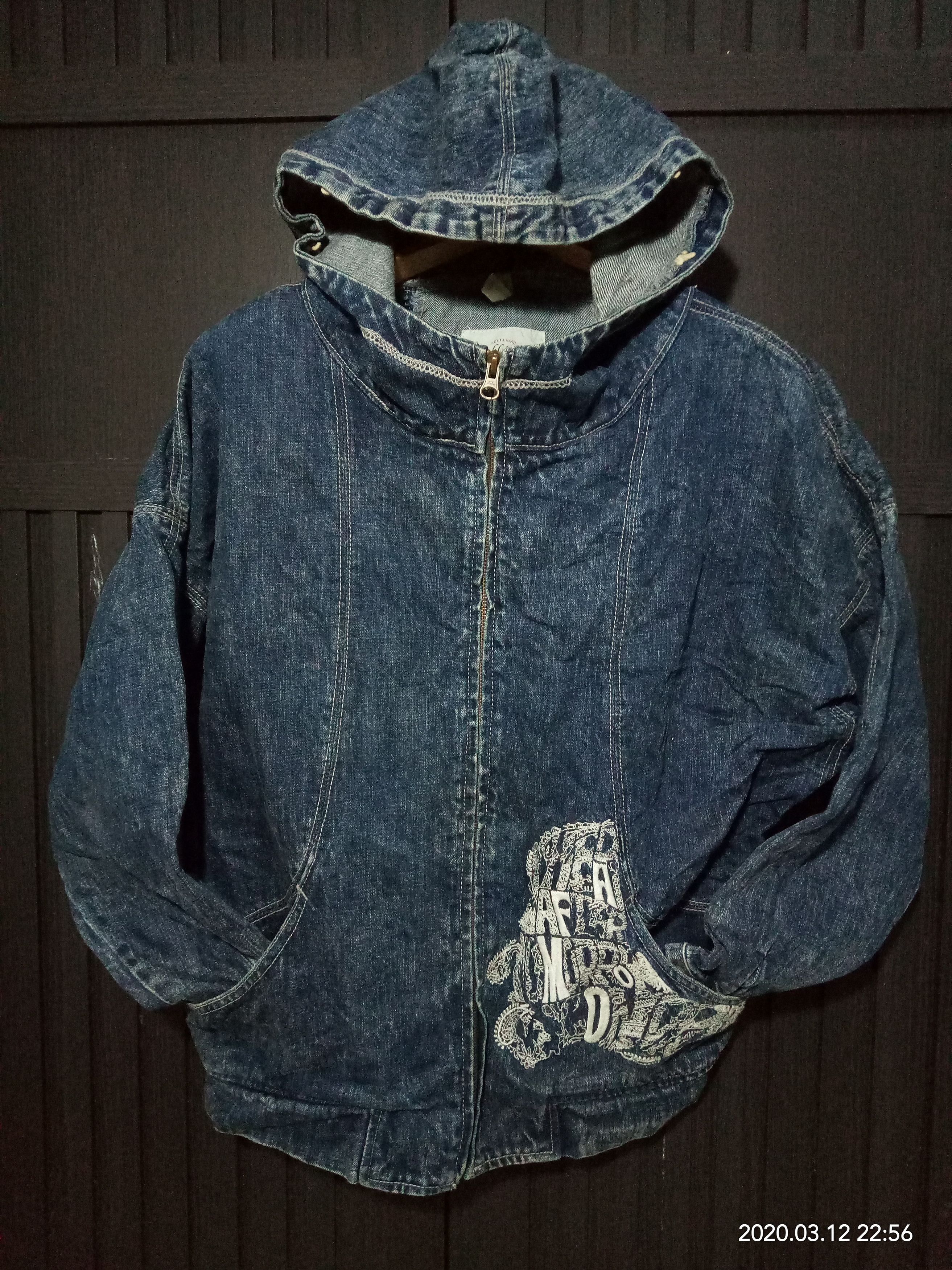 Japanese Brand Vintage Denim Hoodie Navy x embroidery fashion women Size ONE SIZE - 1 Thumbnail