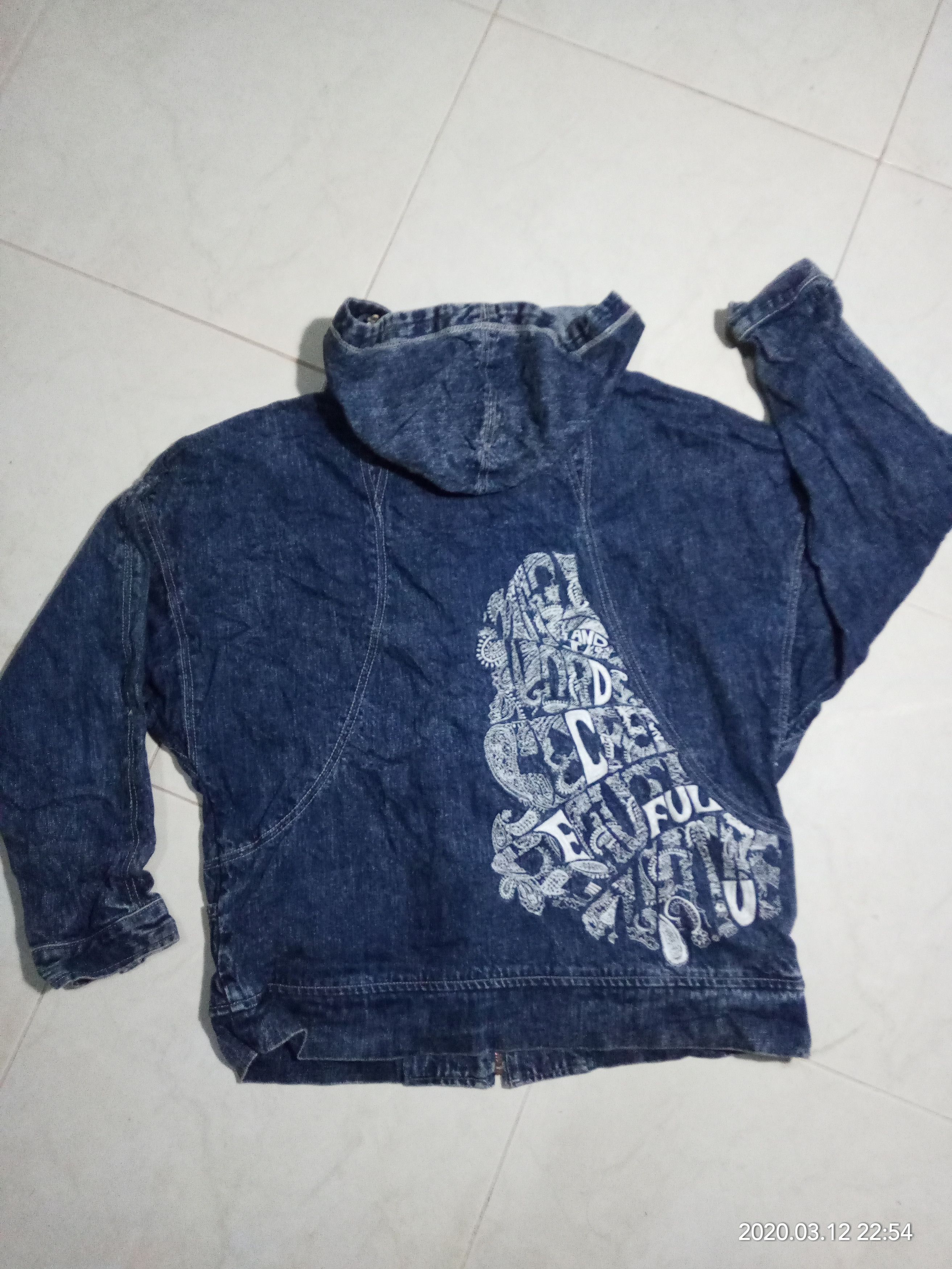Japanese Brand Vintage Denim Hoodie Navy x embroidery fashion women Size ONE SIZE - 13 Thumbnail