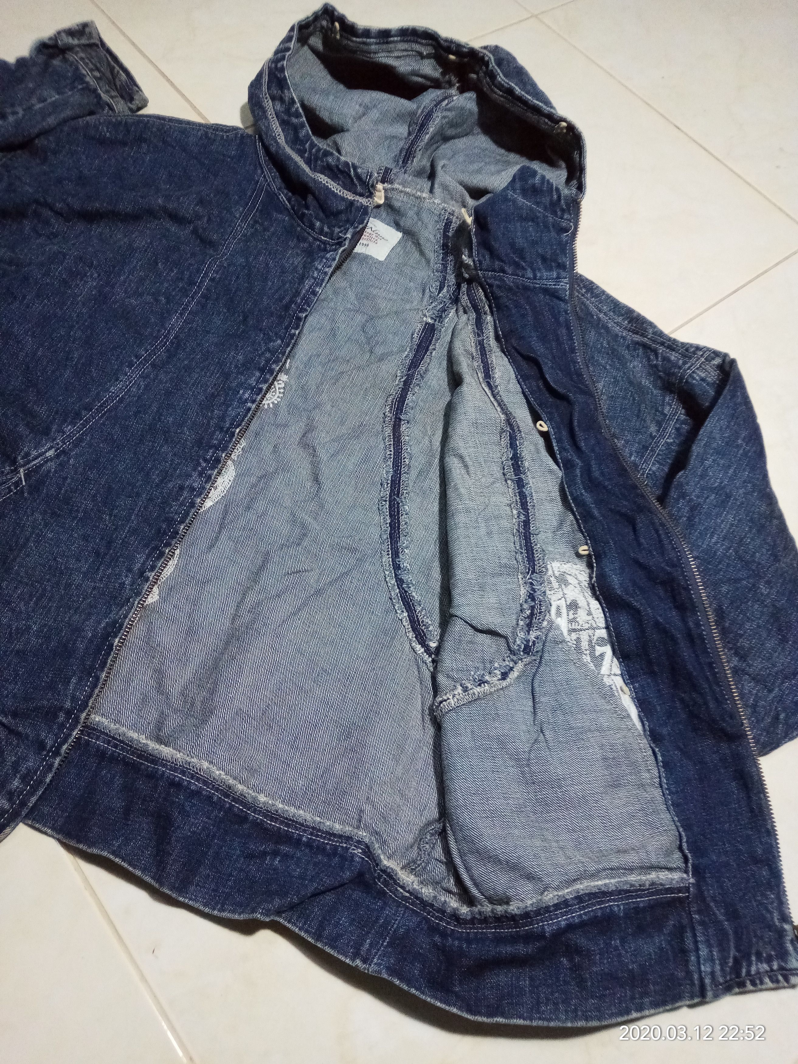 Japanese Brand Vintage Denim Hoodie Navy x embroidery fashion women Size ONE SIZE - 11 Thumbnail