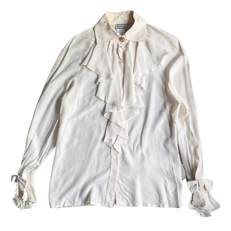 Versace Vintage Silk Ruffle Oversize Shirt Size S / US 4 / IT 40 - 2 Thumbnail
