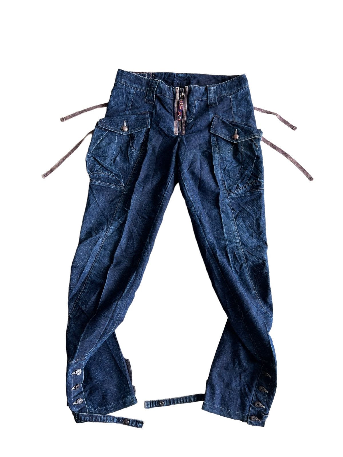 Marithe + Francois Girbaud Vintage 1990s MFG 🇮🇹 Bondage Strap Curve Leg Parachute Denim Size US 30 / EU 46 - 1 Thumbnail