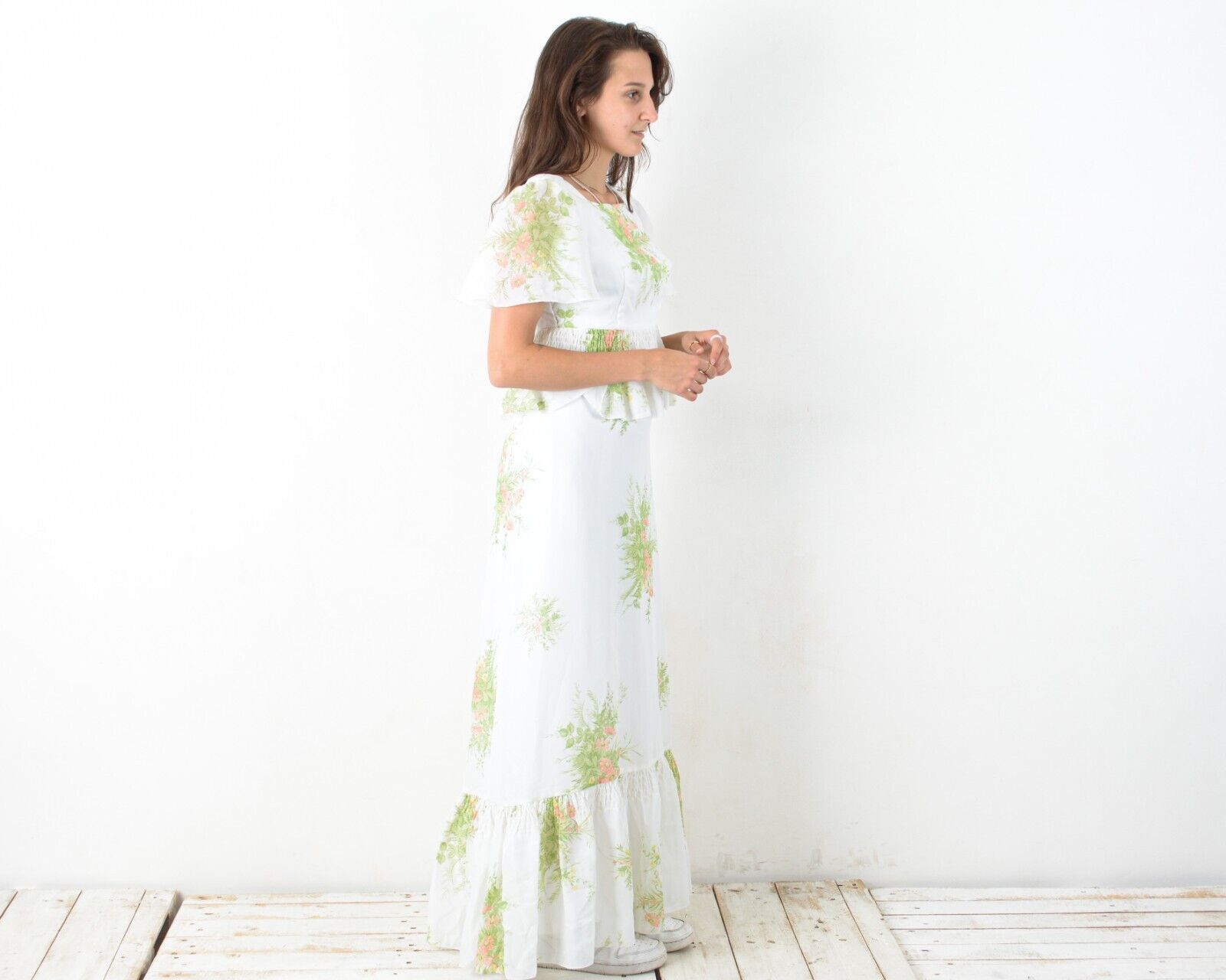 Handmade × Vintage Women 50's Dress Floral Maxi Classy Wedding Handmade Cottage Size S / US 4 / IT 40 - 2 Thumbnail