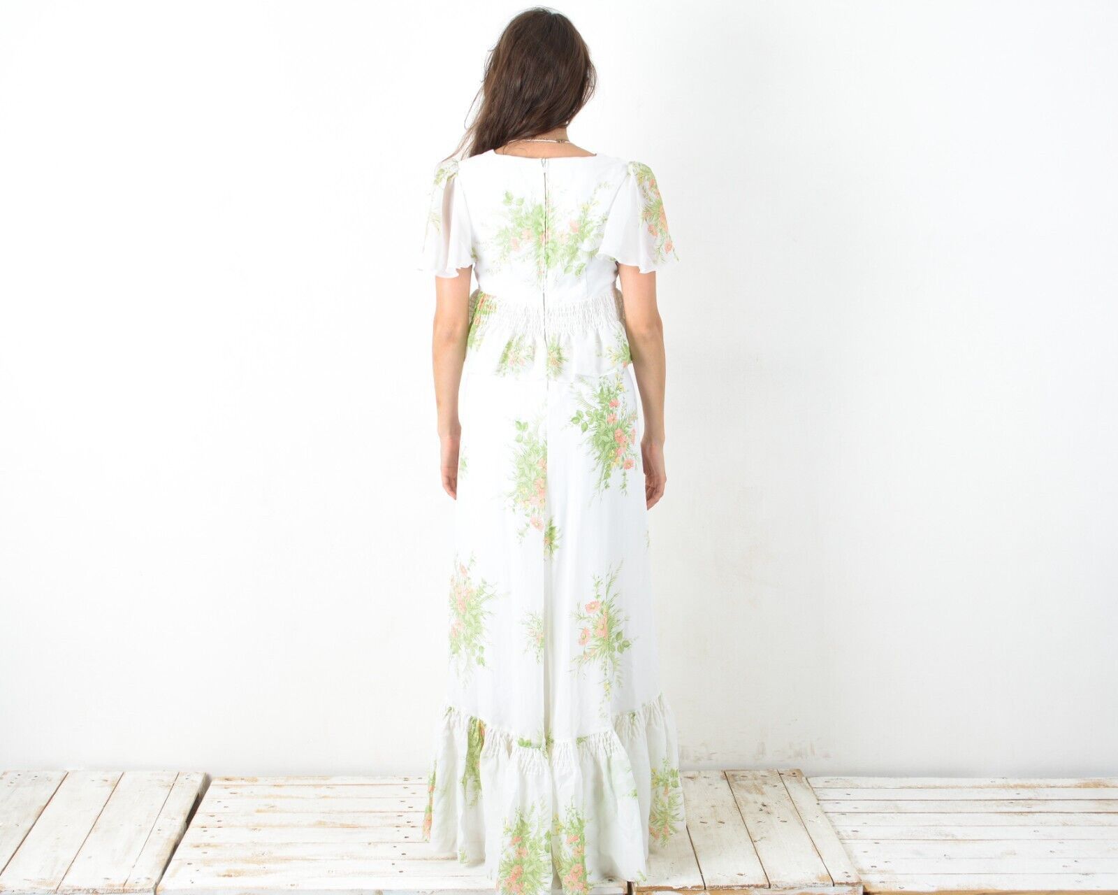 Handmade × Vintage Women 50's Dress Floral Maxi Classy Wedding Handmade Cottage Size S / US 4 / IT 40 - 3 Thumbnail