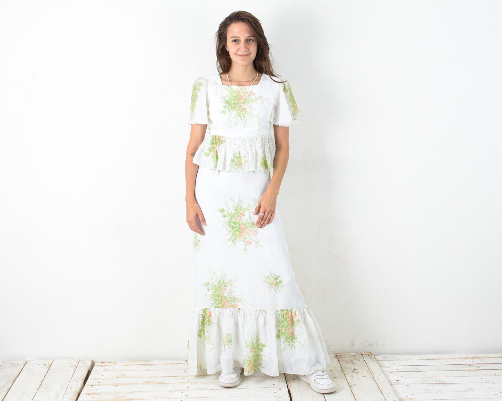 Handmade × Vintage Women 50's Dress Floral Maxi Classy Wedding Handmade Cottage Size S / US 4 / IT 40 - 1 Thumbnail