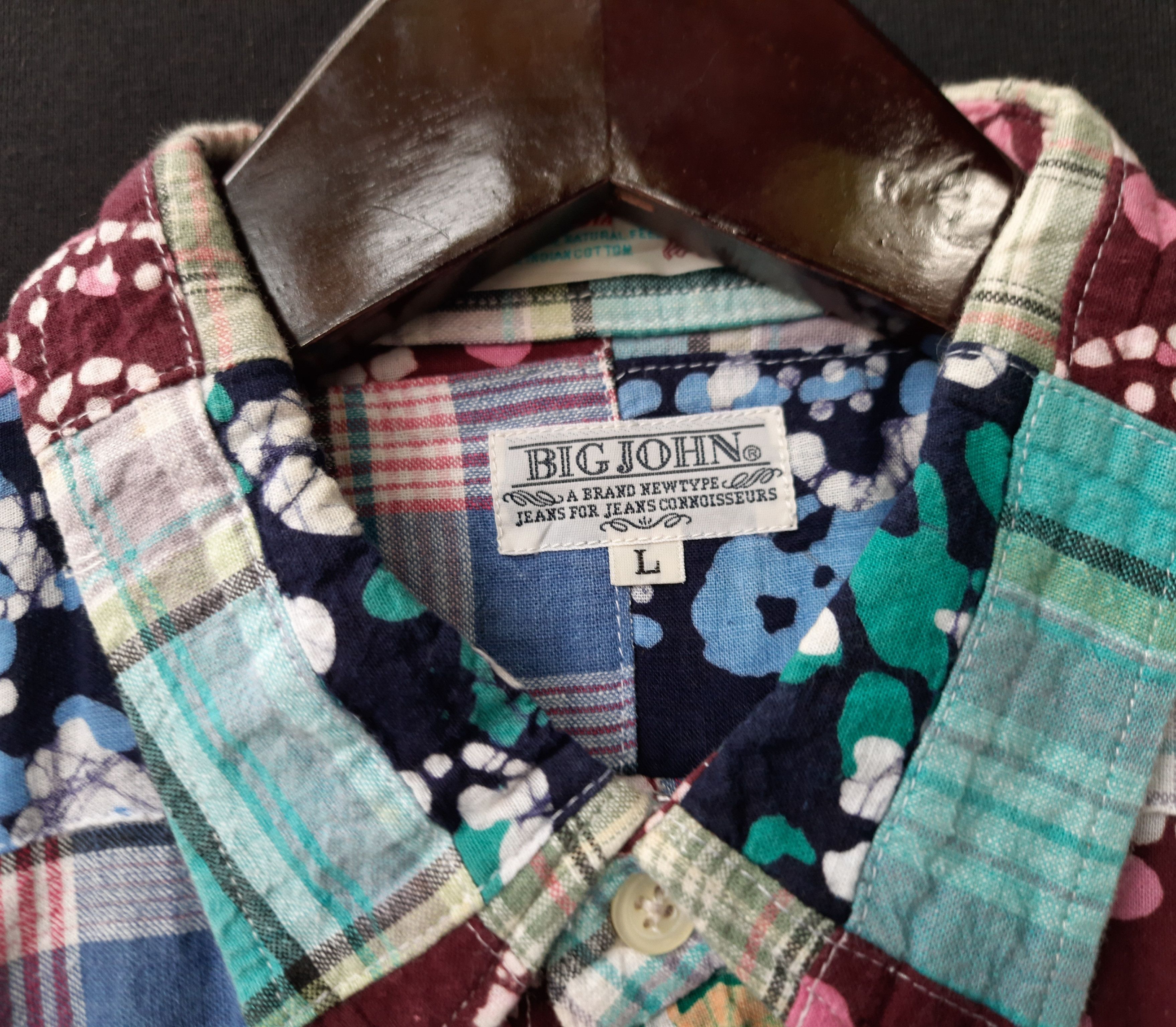 Japanese Brand Vintage BIG JOHN Patchwork Shirts Size US L / EU 52-54 / 3 - 5 Thumbnail