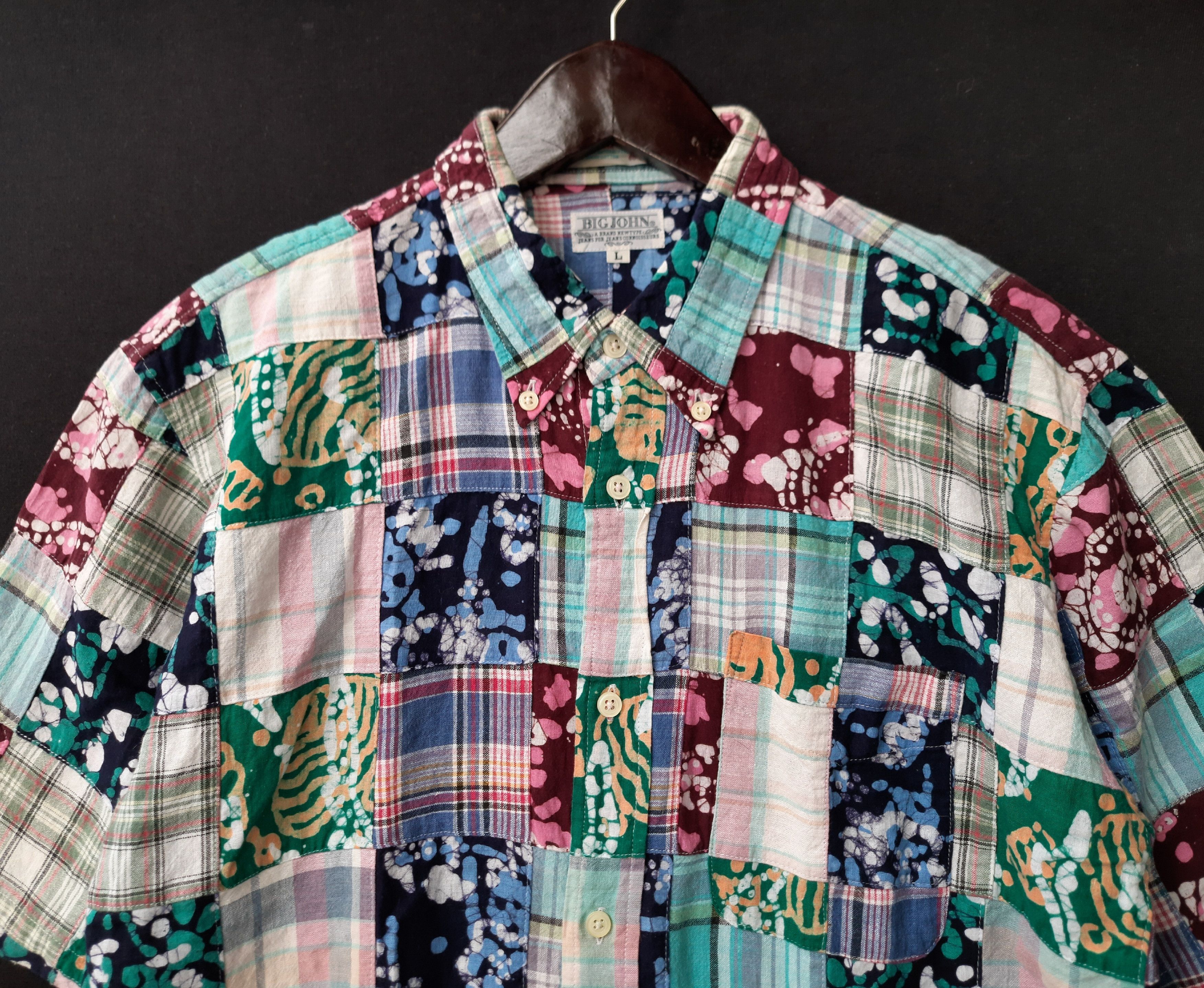 Japanese Brand Vintage BIG JOHN Patchwork Shirts Size US L / EU 52-54 / 3 - 3 Thumbnail