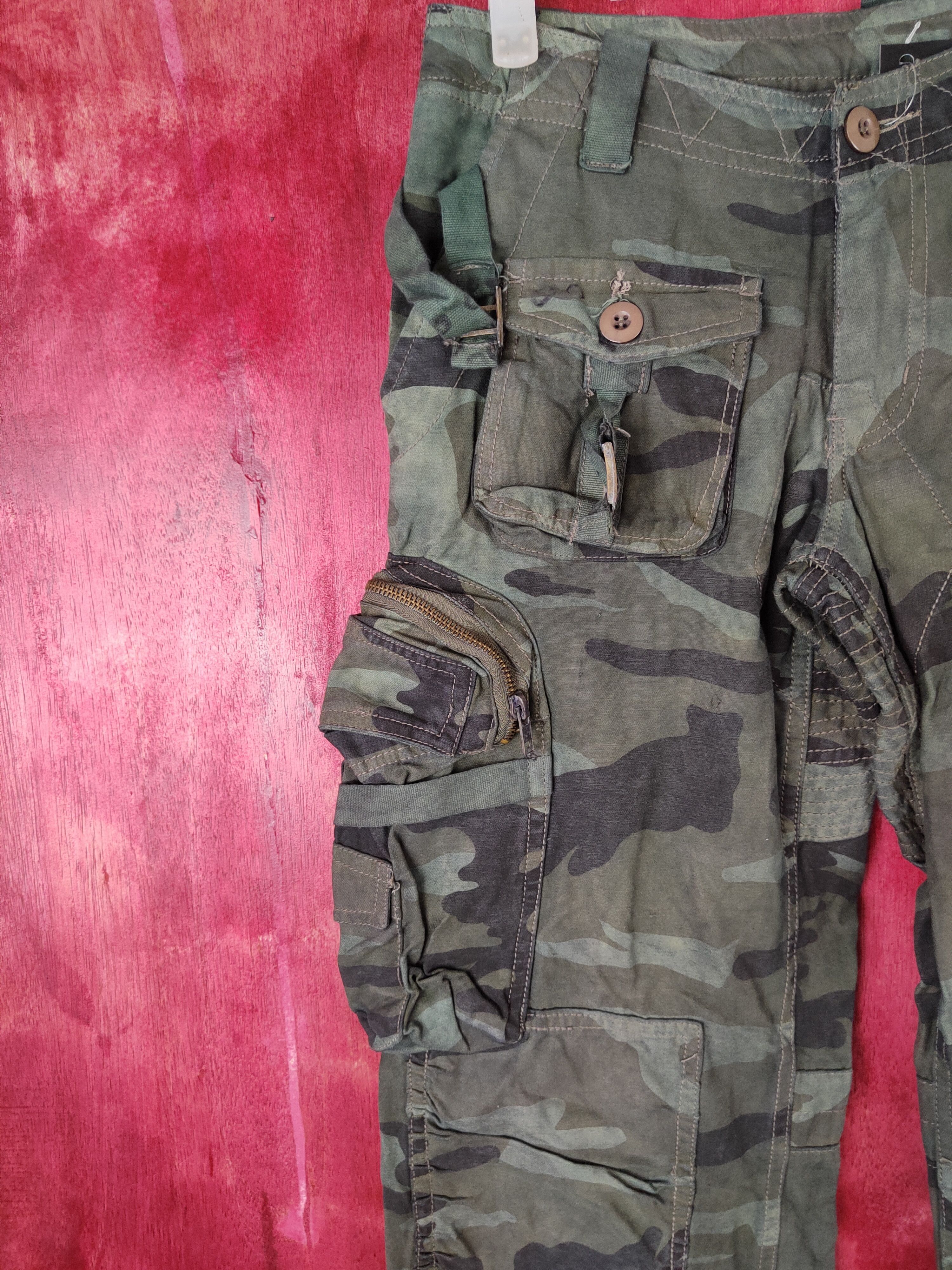 Japanese Brand DL Japan camo Green Military Multi Pocket Cargo Pants #5157 Size 28" / US 6 / IT 42 - 3 Thumbnail