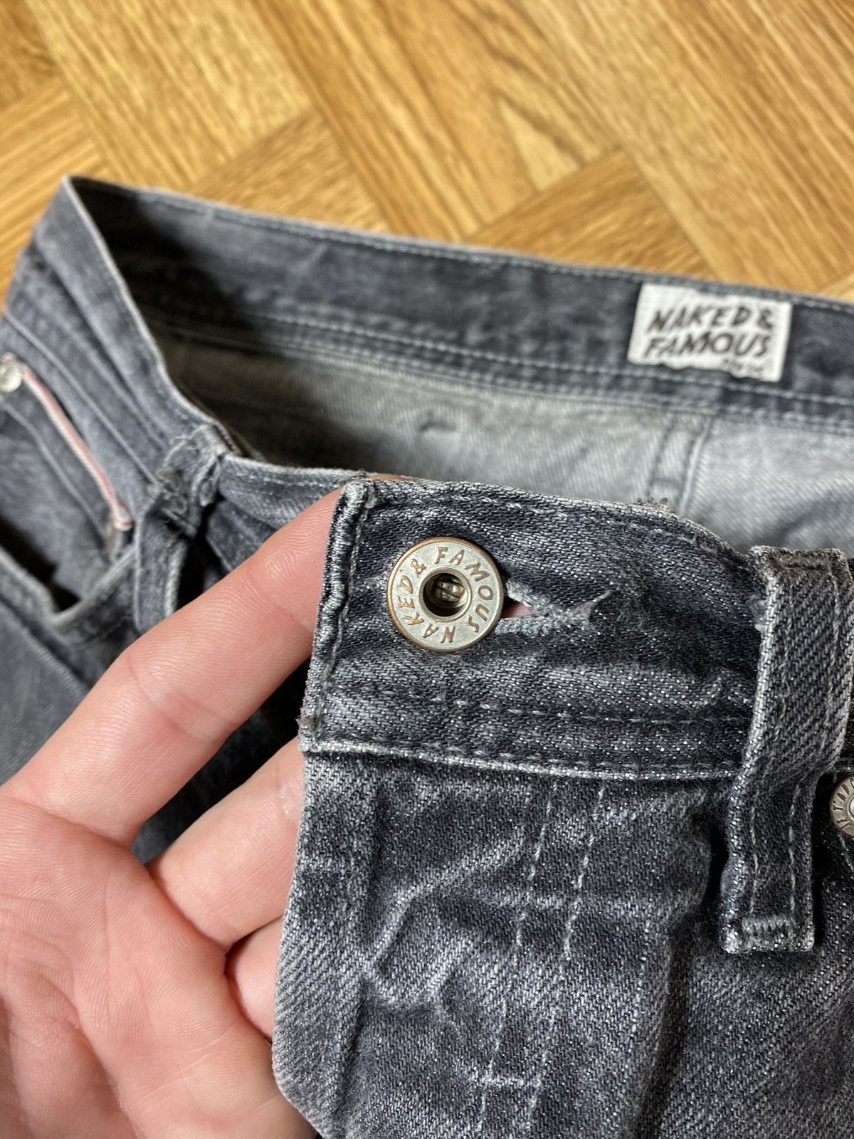 Naked & Famous Naked and Famous black selvidge distressed jeans size 31 Size US 31 - 14 Thumbnail
