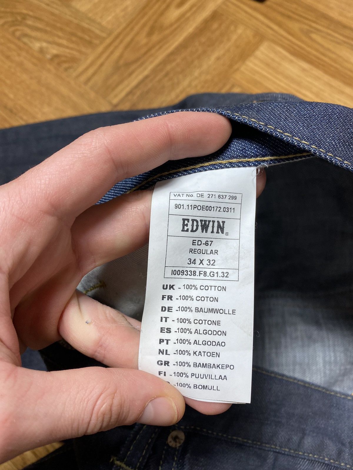 Edwin × Japanese Brand × Jean Vintage Edwin ED-67 regular fit waxed jeans size 34 Size US 34 / EU 50 - 11 Thumbnail