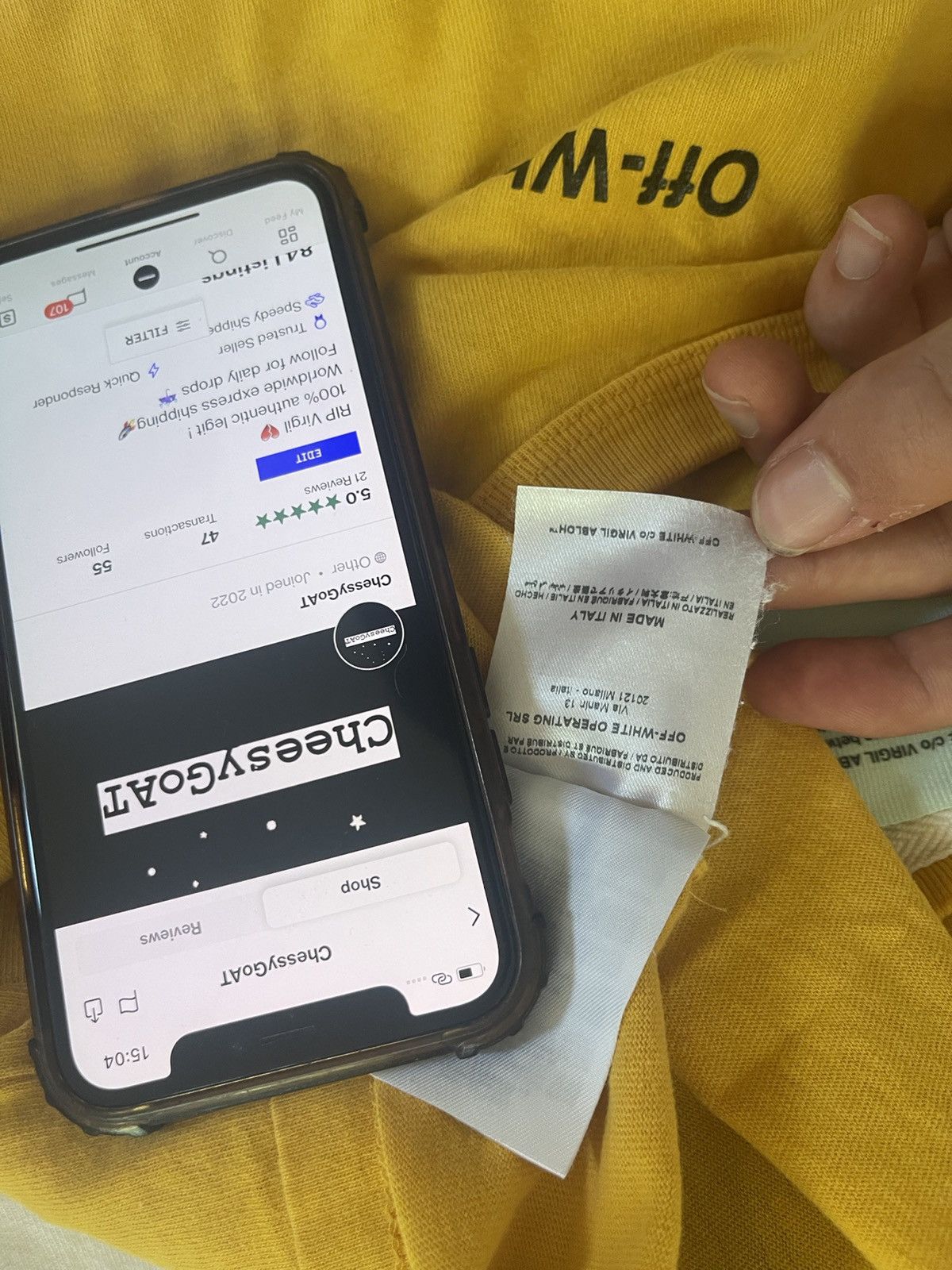 Champion × Off-White Off white X champion yellow TEE Size US S / EU 44-46 / 1 - 11 Thumbnail