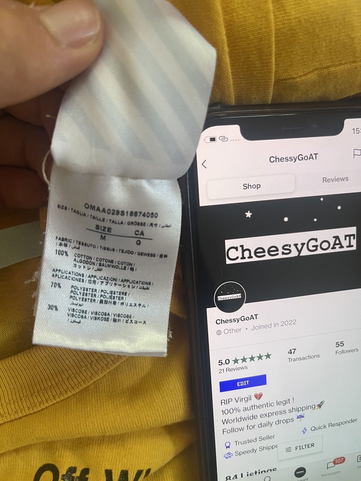 Champion × Off-White Off white X champion yellow TEE Size US S / EU 44-46 / 1 - 10 Thumbnail