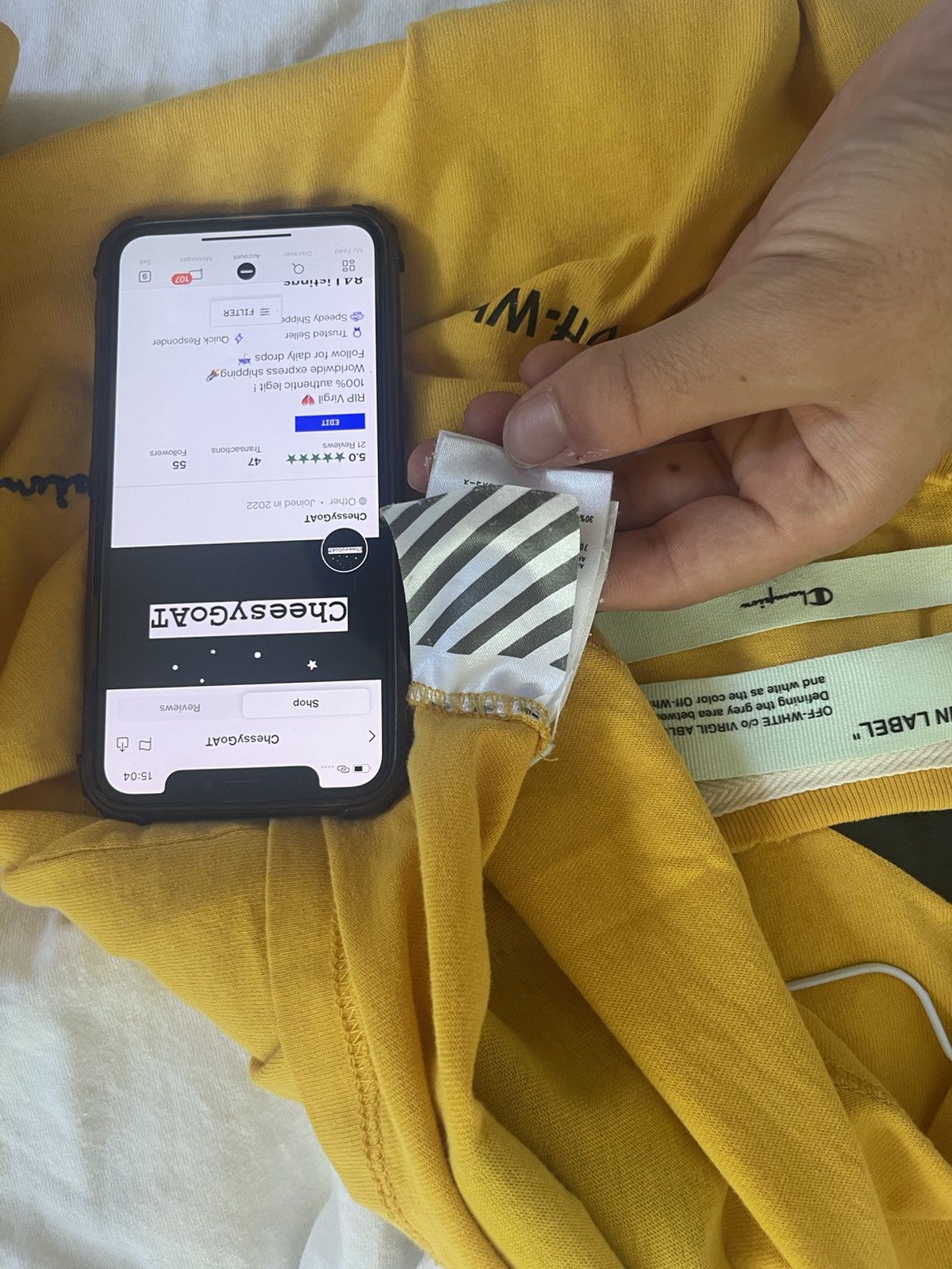Champion × Off-White Off white X champion yellow TEE Size US S / EU 44-46 / 1 - 9 Thumbnail