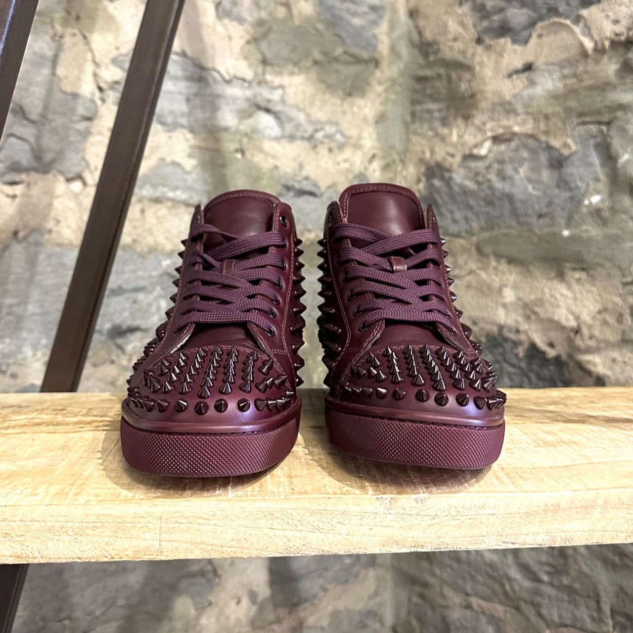 Christian Louboutin Christian Louboutin Burgundy Leather Louis Spikes Sneakers Size US 8 / EU 41 - 3 Thumbnail
