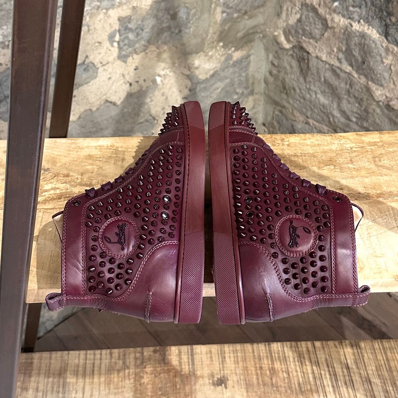 Christian Louboutin Christian Louboutin Burgundy Leather Louis Spikes Sneakers Size US 8 / EU 41 - 7 Thumbnail